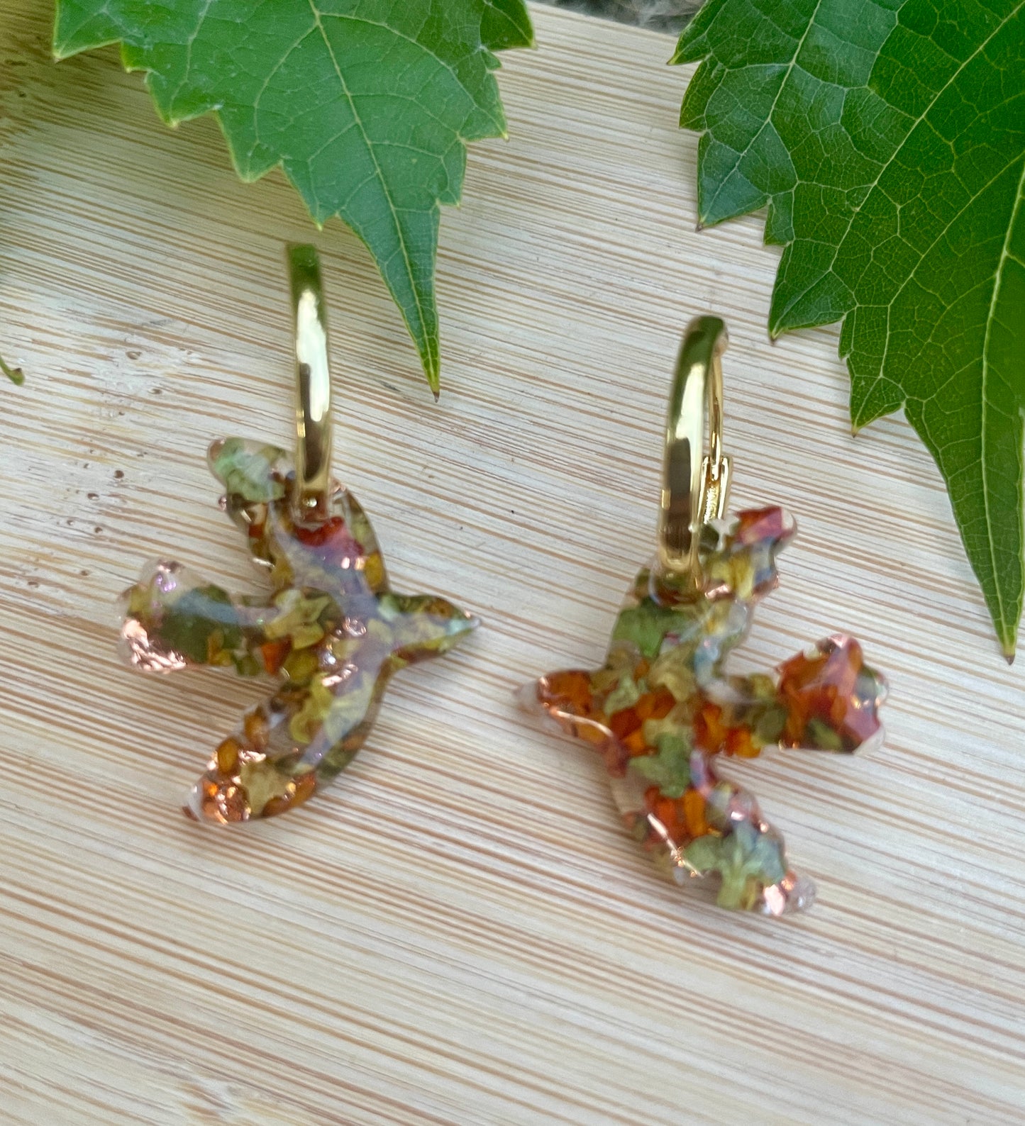 Autumn leaves bird earrings