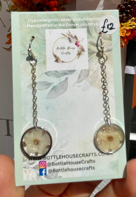 Long dangle cream floral earrings