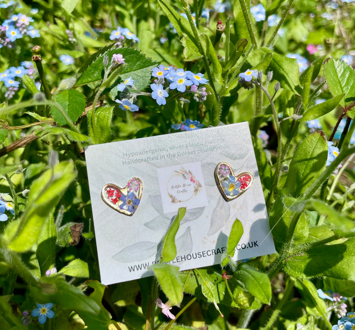 Midi gold heart floral studs