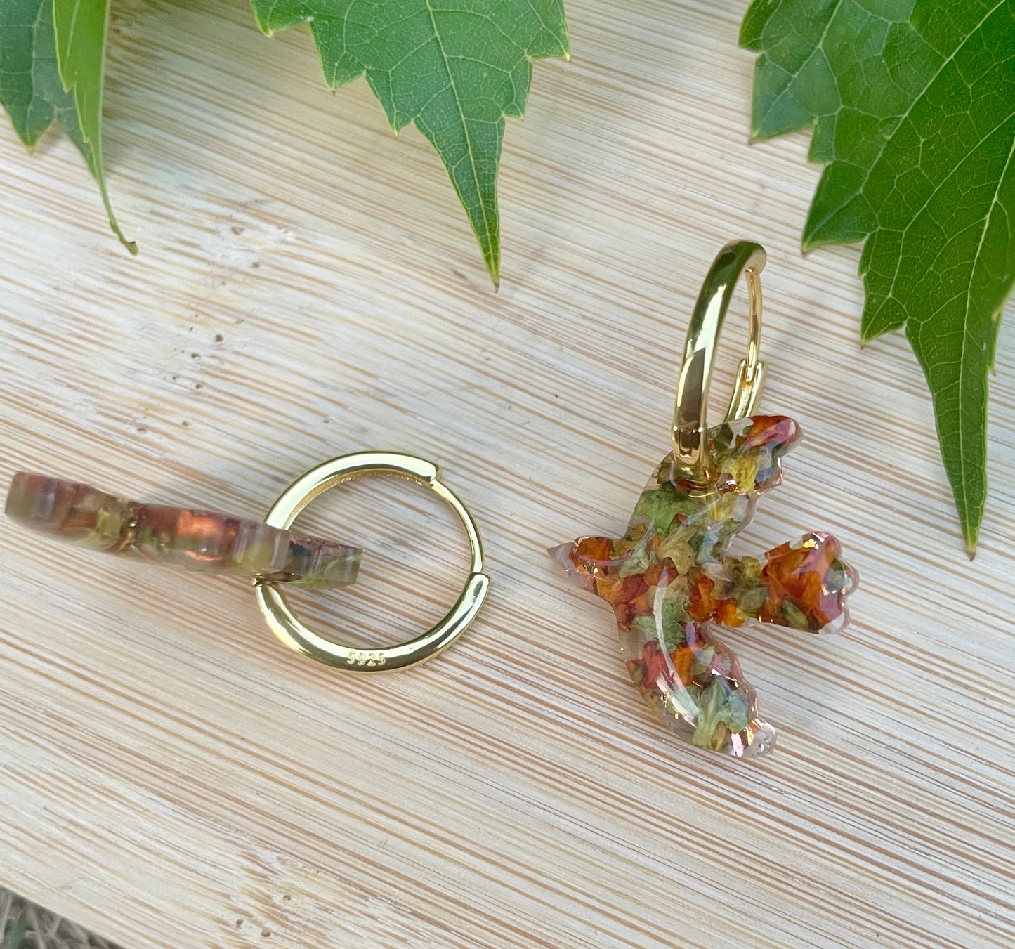 Autumn leaves bird earrings