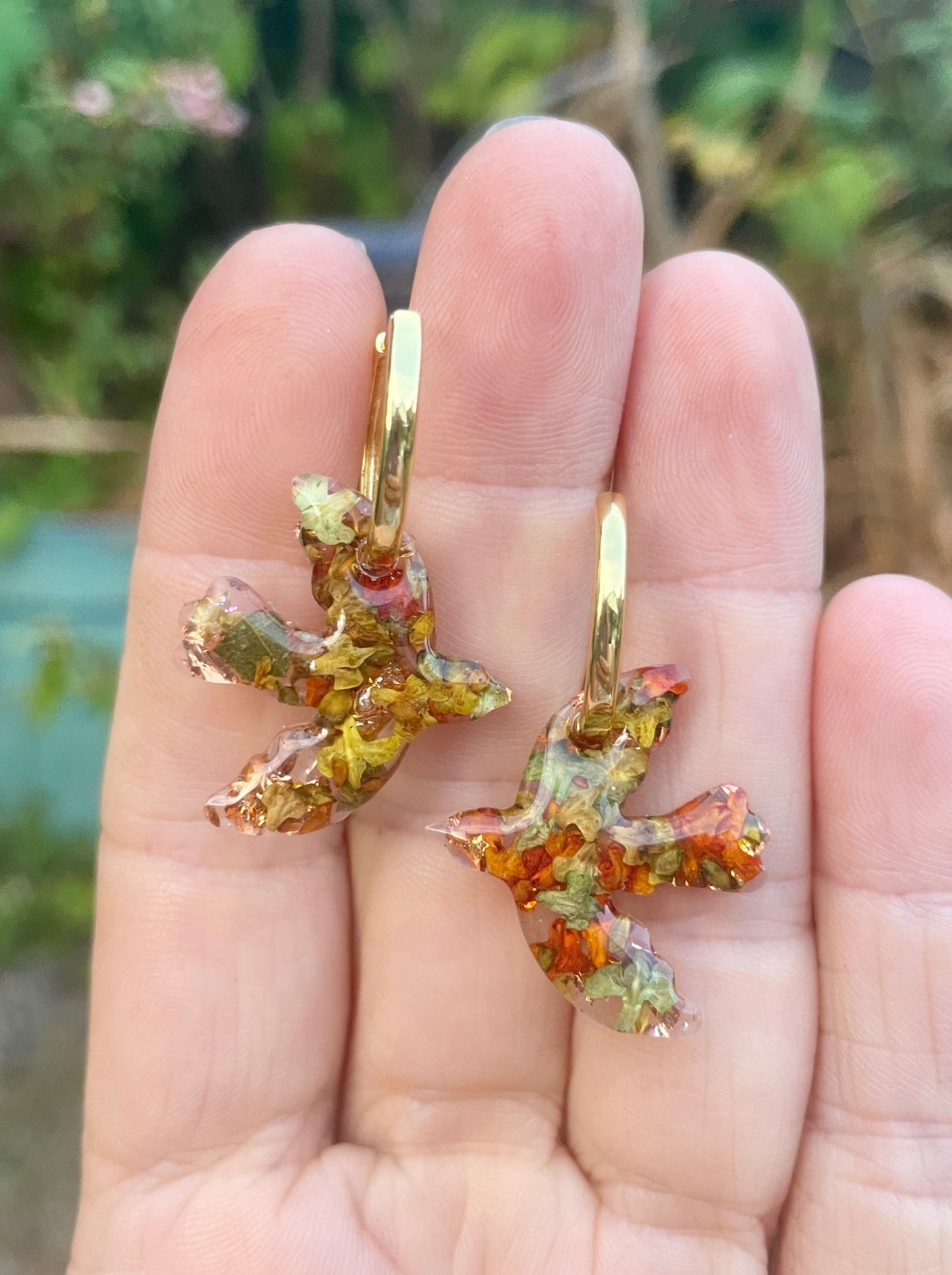 Autumn leaves bird earrings