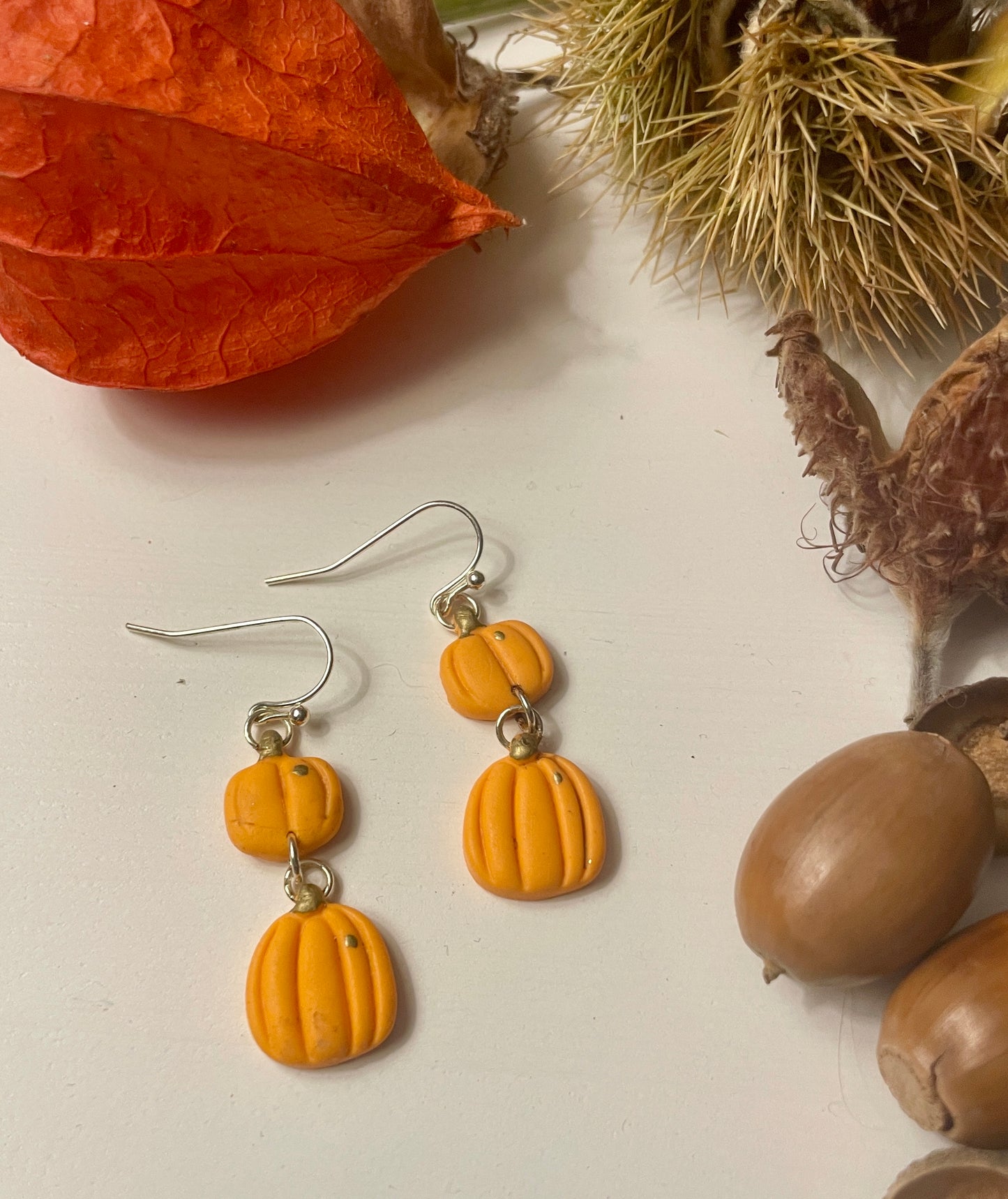 Double drop orange pumpkin dangles