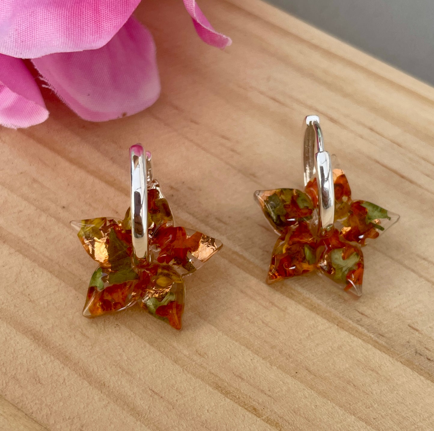 Soft star autumn leaf earrings