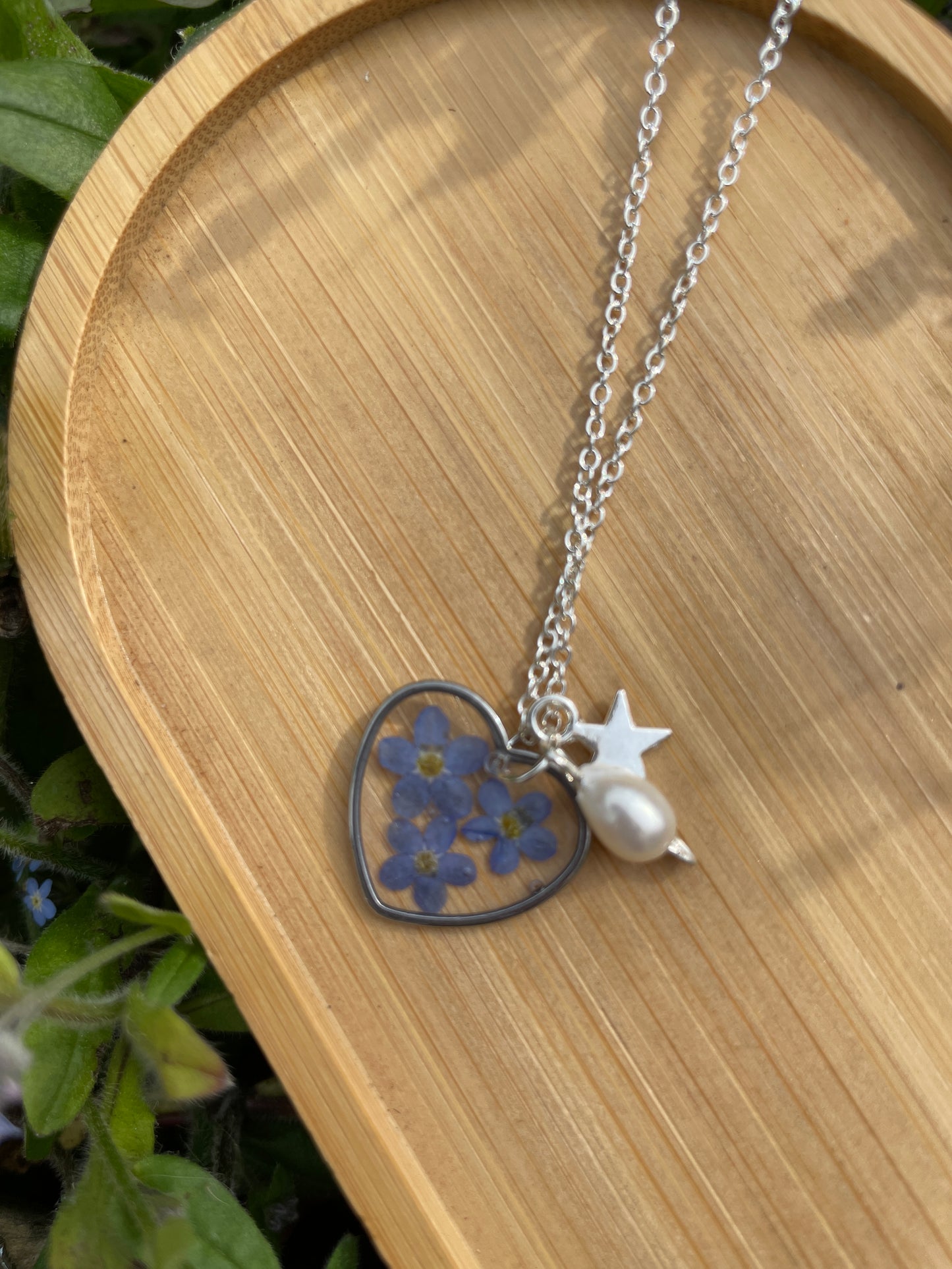 Forget me not heart necklace