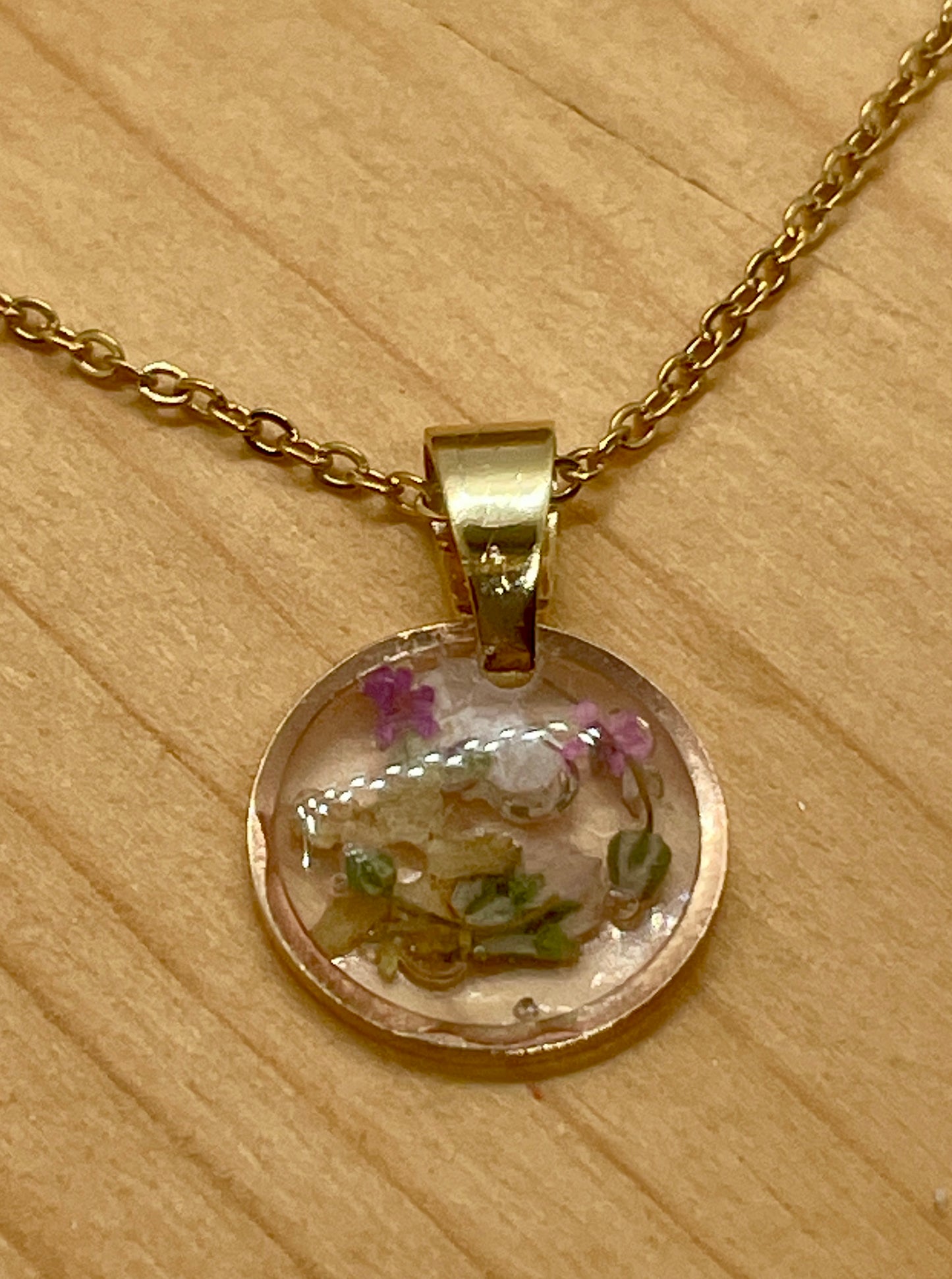 Tiny elderflower gypsophila gold necklace