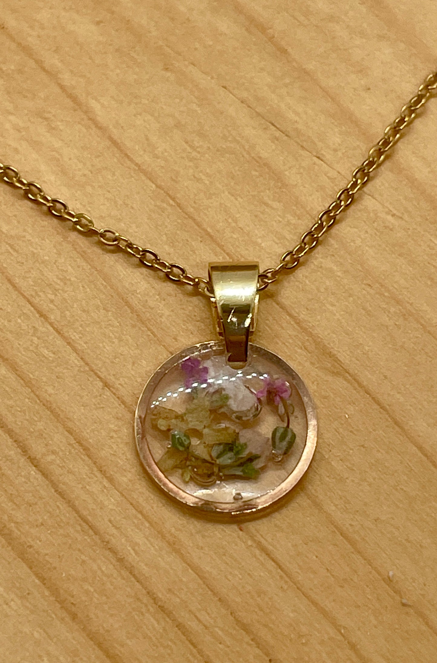 Tiny elderflower gypsophila gold necklace