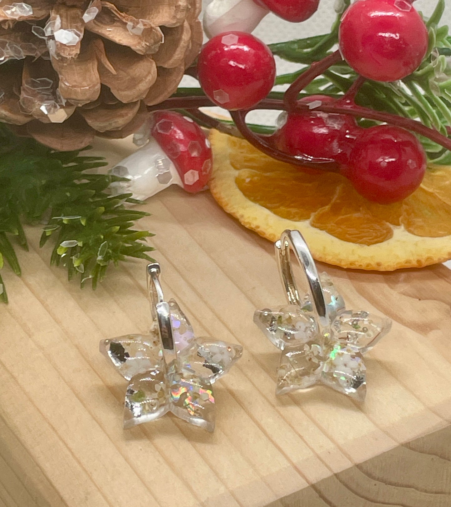 Silver white strong star hoop earrings