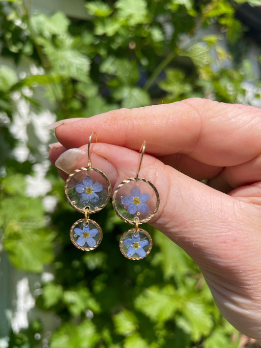 Gold forget me not double drop earrings