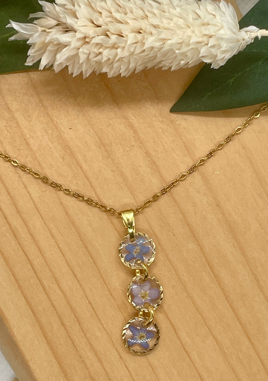 Triple gold forget me not necklace