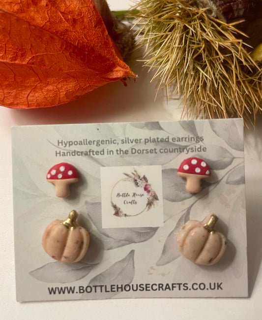 Mushroom and pumpkin stud duo