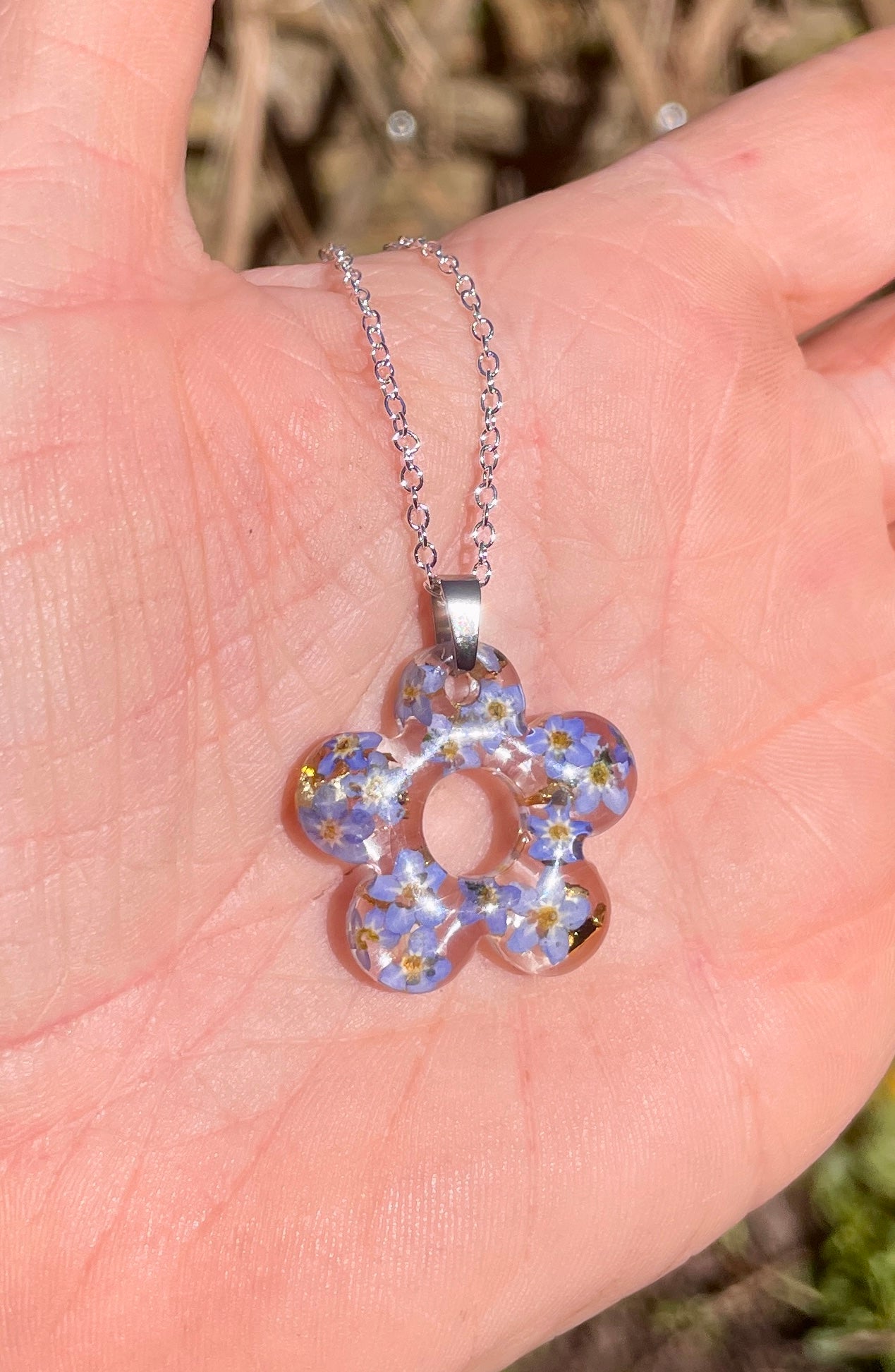 Forget me not flower necklace