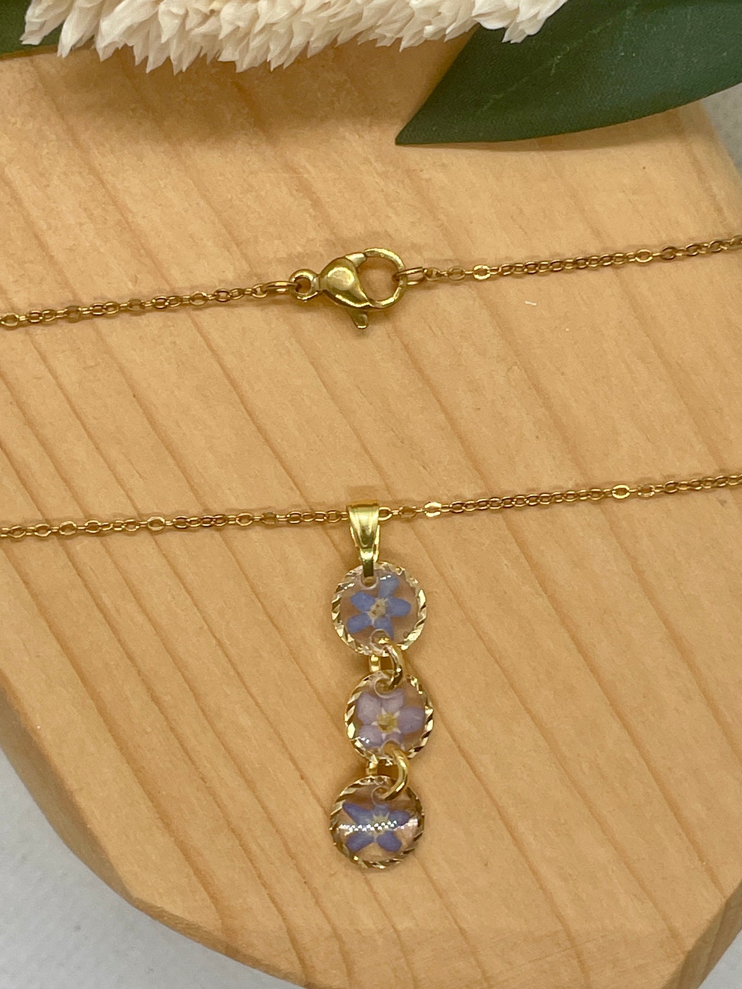 Triple gold forget me not necklace
