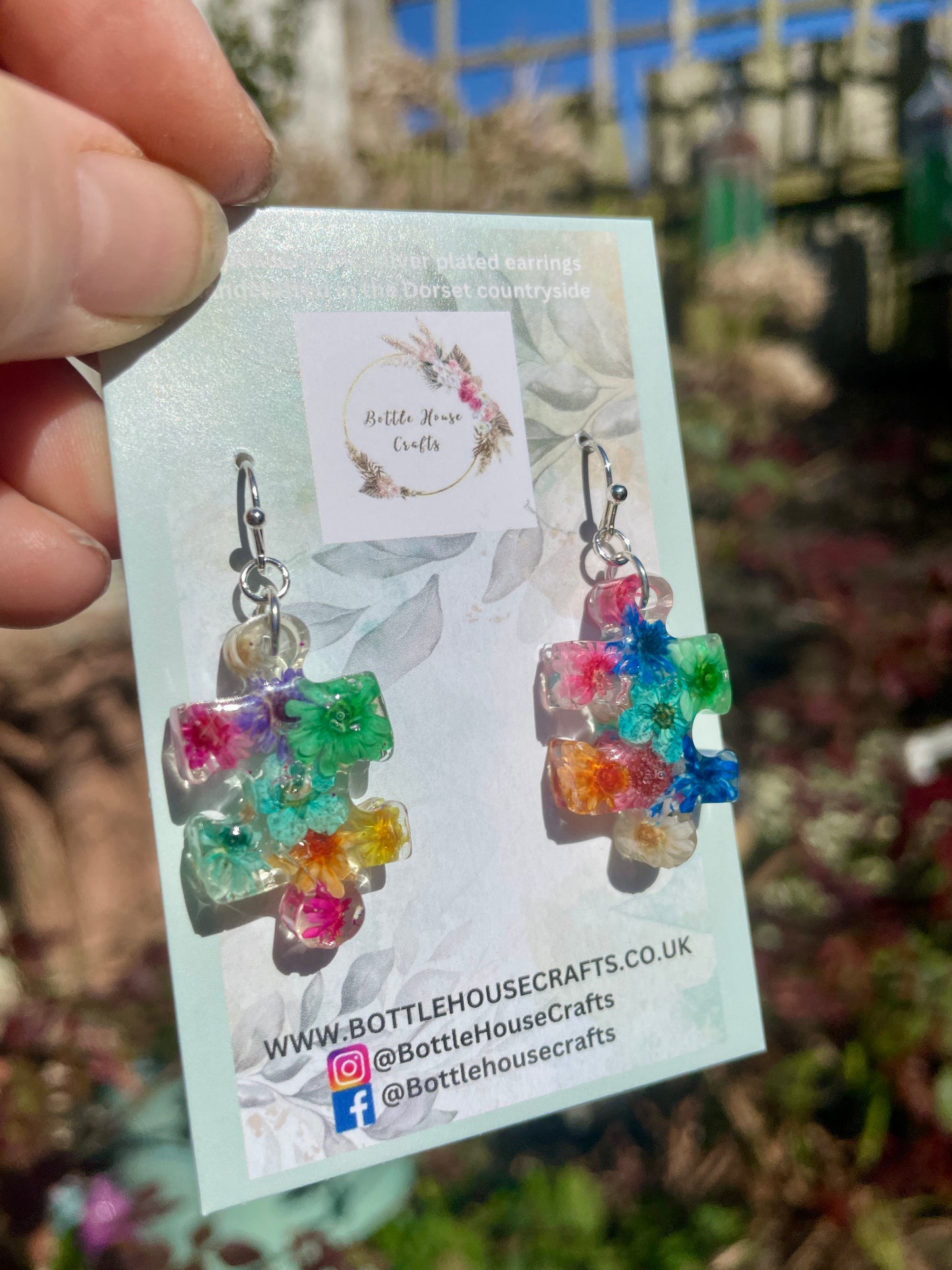 Bright floral jigsaw piece earrings