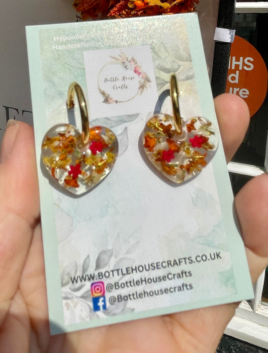 Autumn leaf heart earrings
