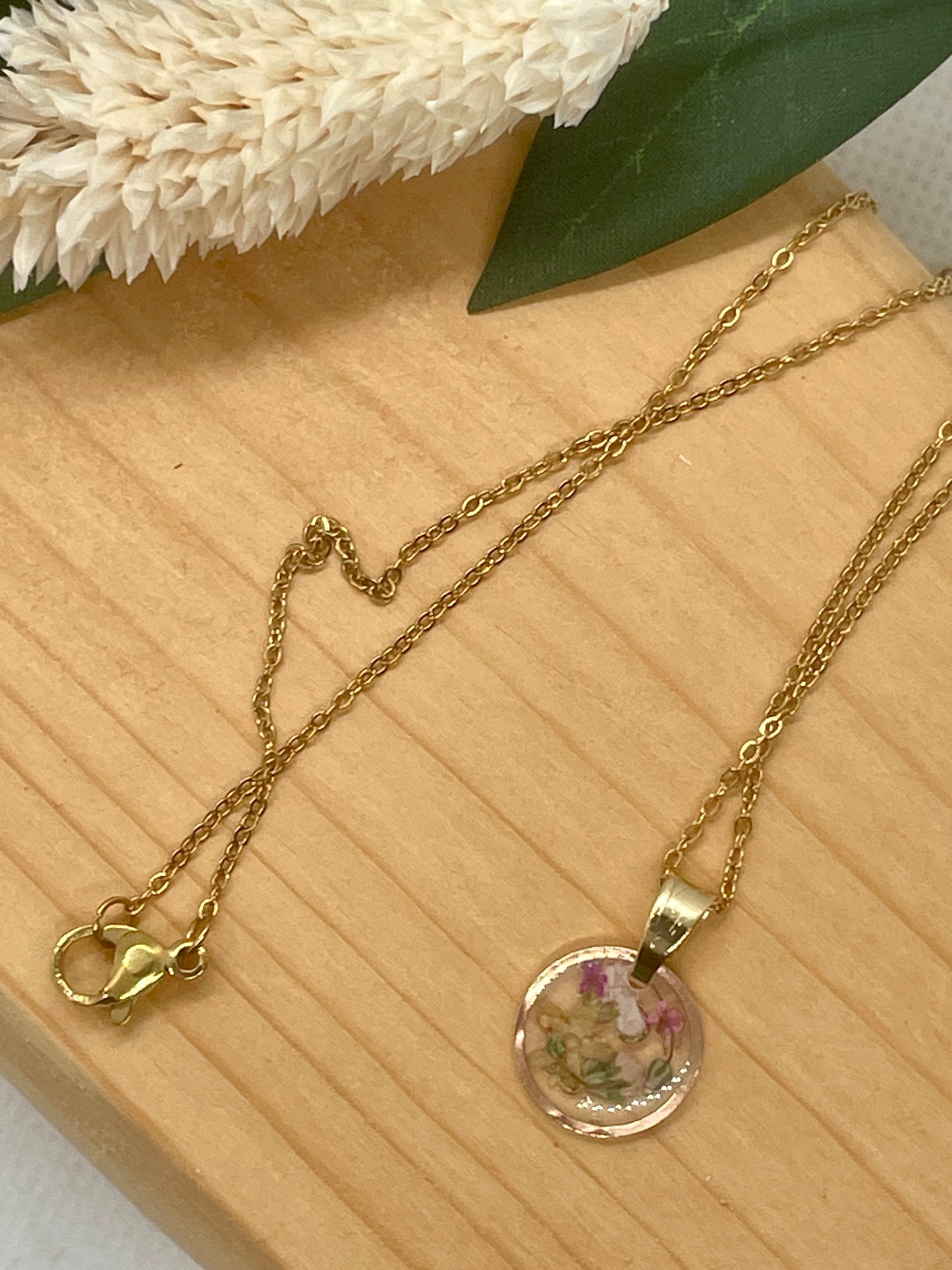 Tiny elderflower gypsophila gold necklace