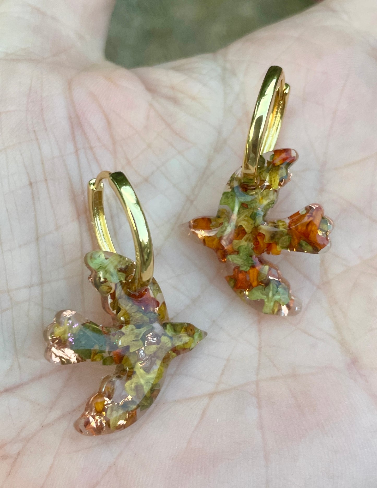 Autumn leaves bird earrings