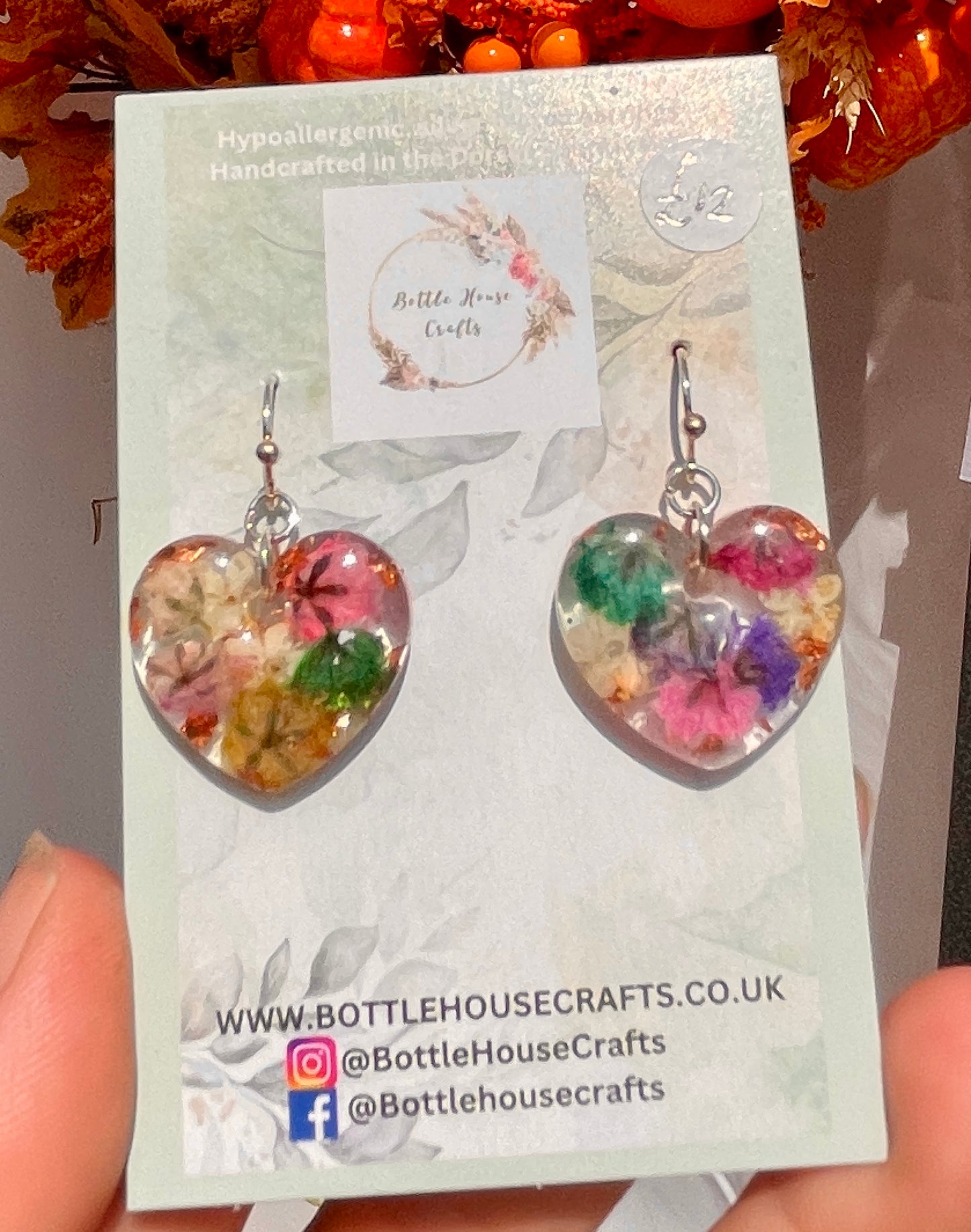 Colour burst heart earrings