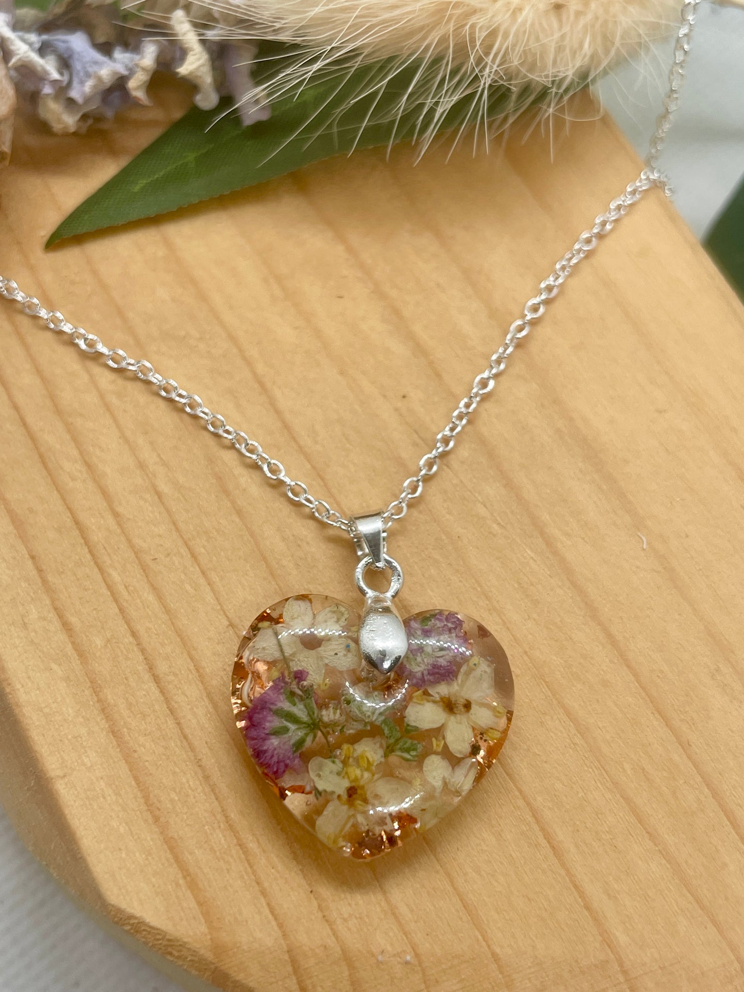 Elderflower heart necklace