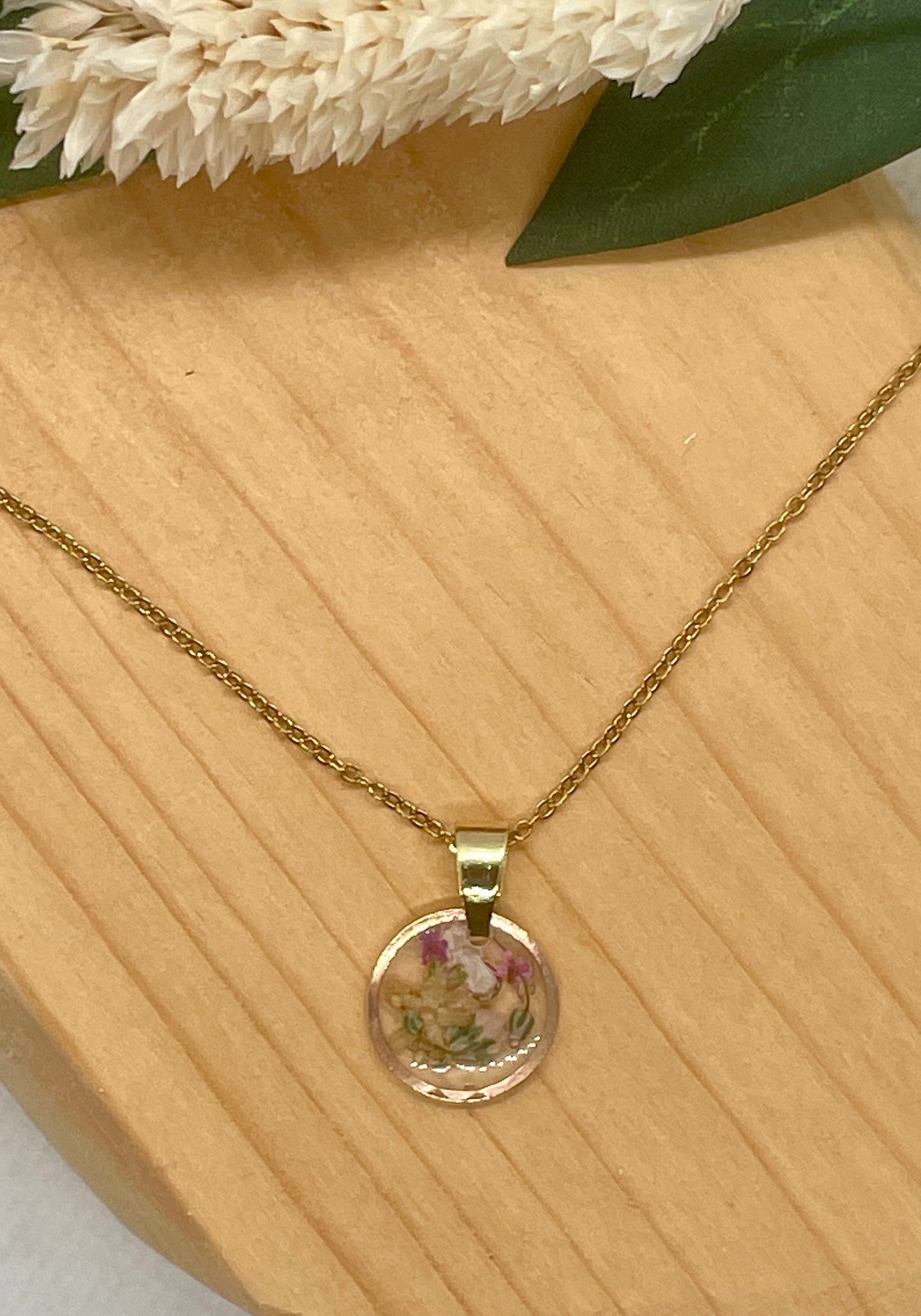 Tiny elderflower gypsophila gold necklace