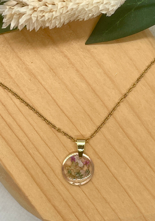 Tiny elderflower gypsophila gold necklace