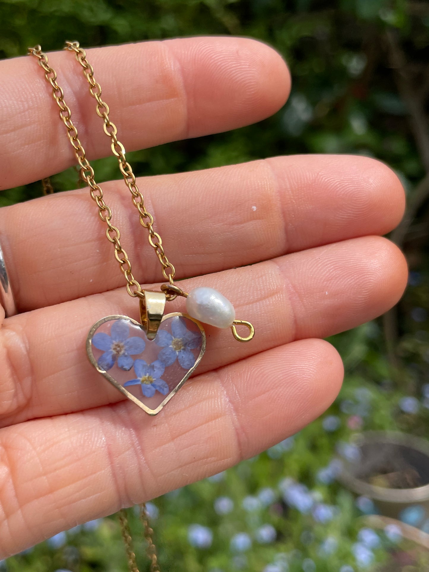 Forget me not gold heart necklace