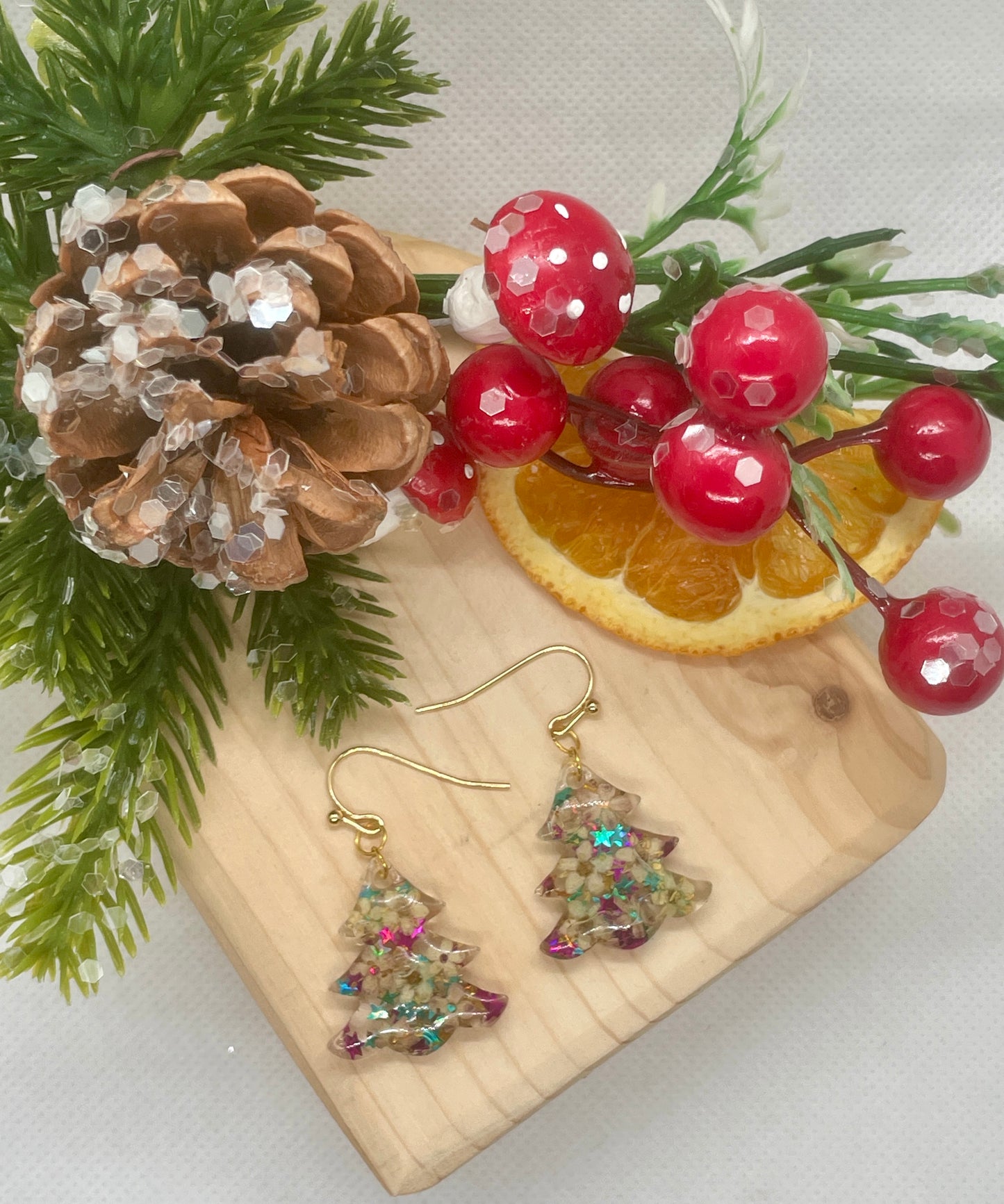 Bright lights Christmas tree earrings