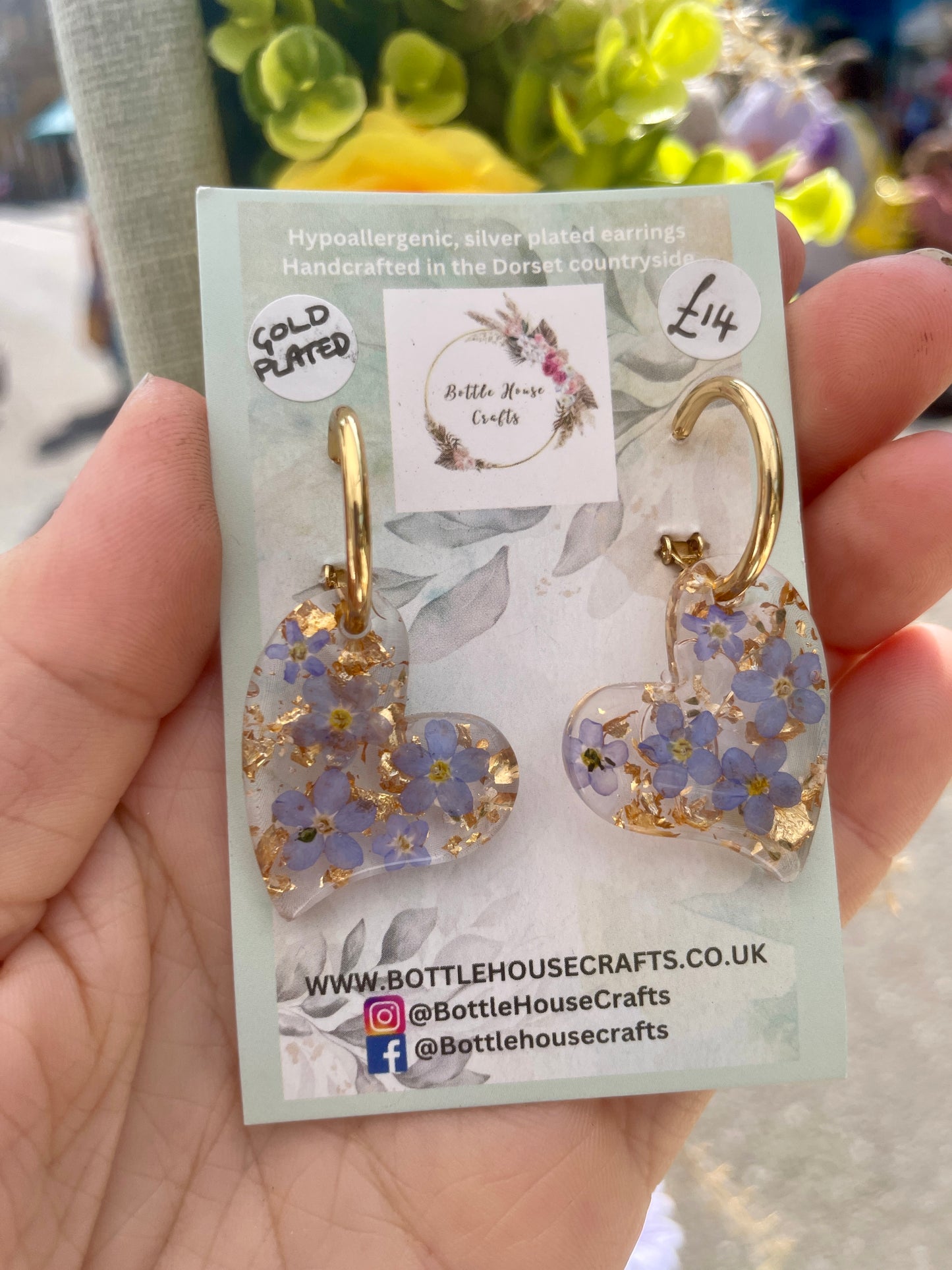 Forget me not heart earrings