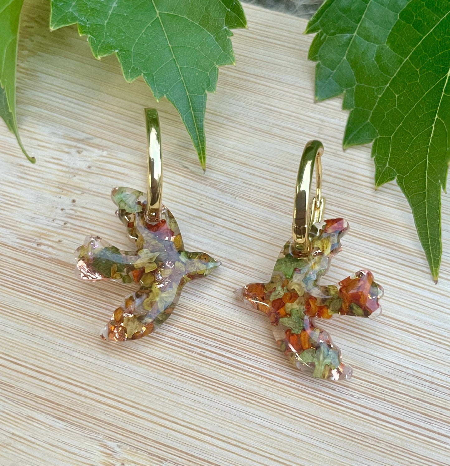 Autumn leaves bird earrings
