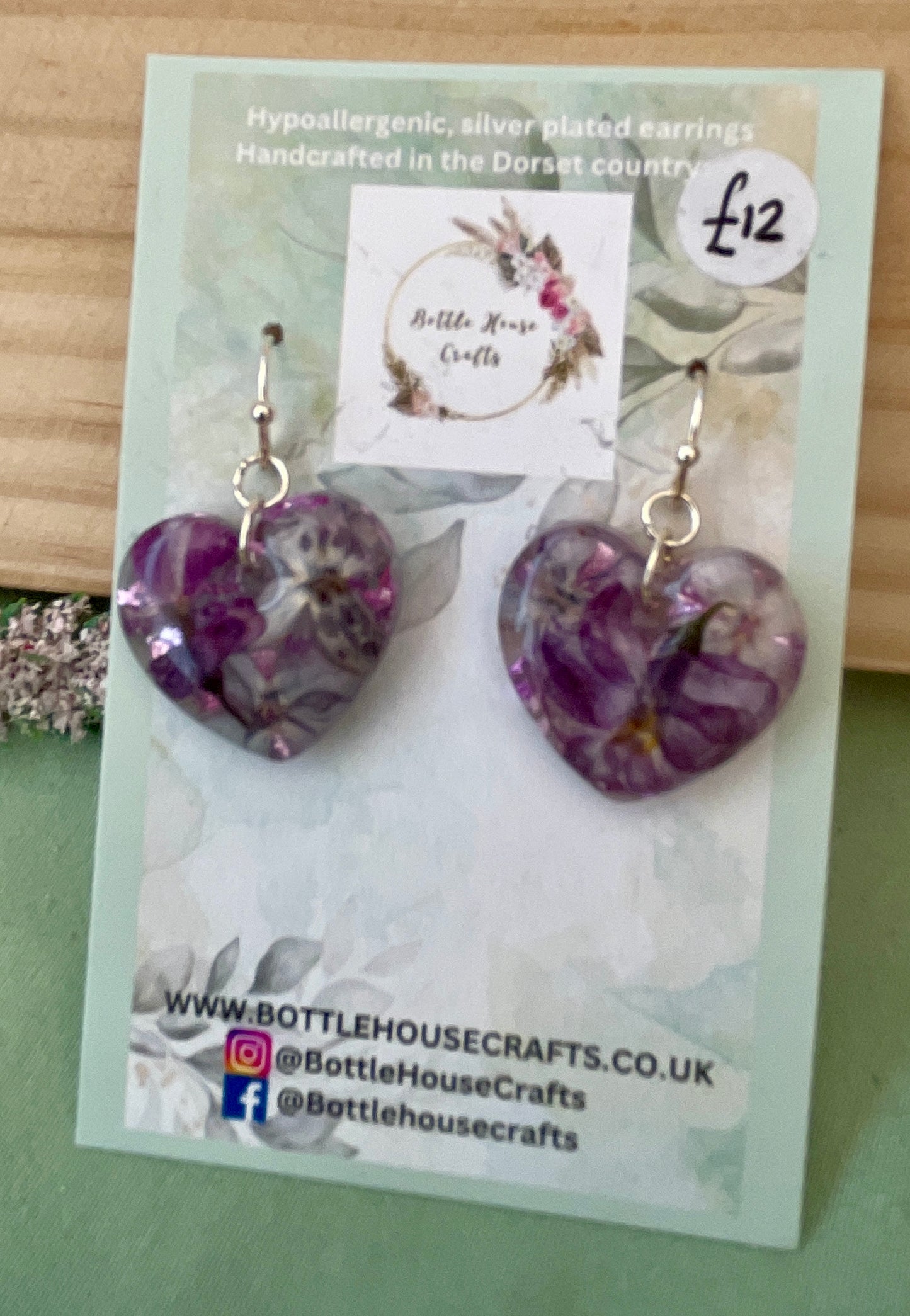 Spring lilacs heart earrings