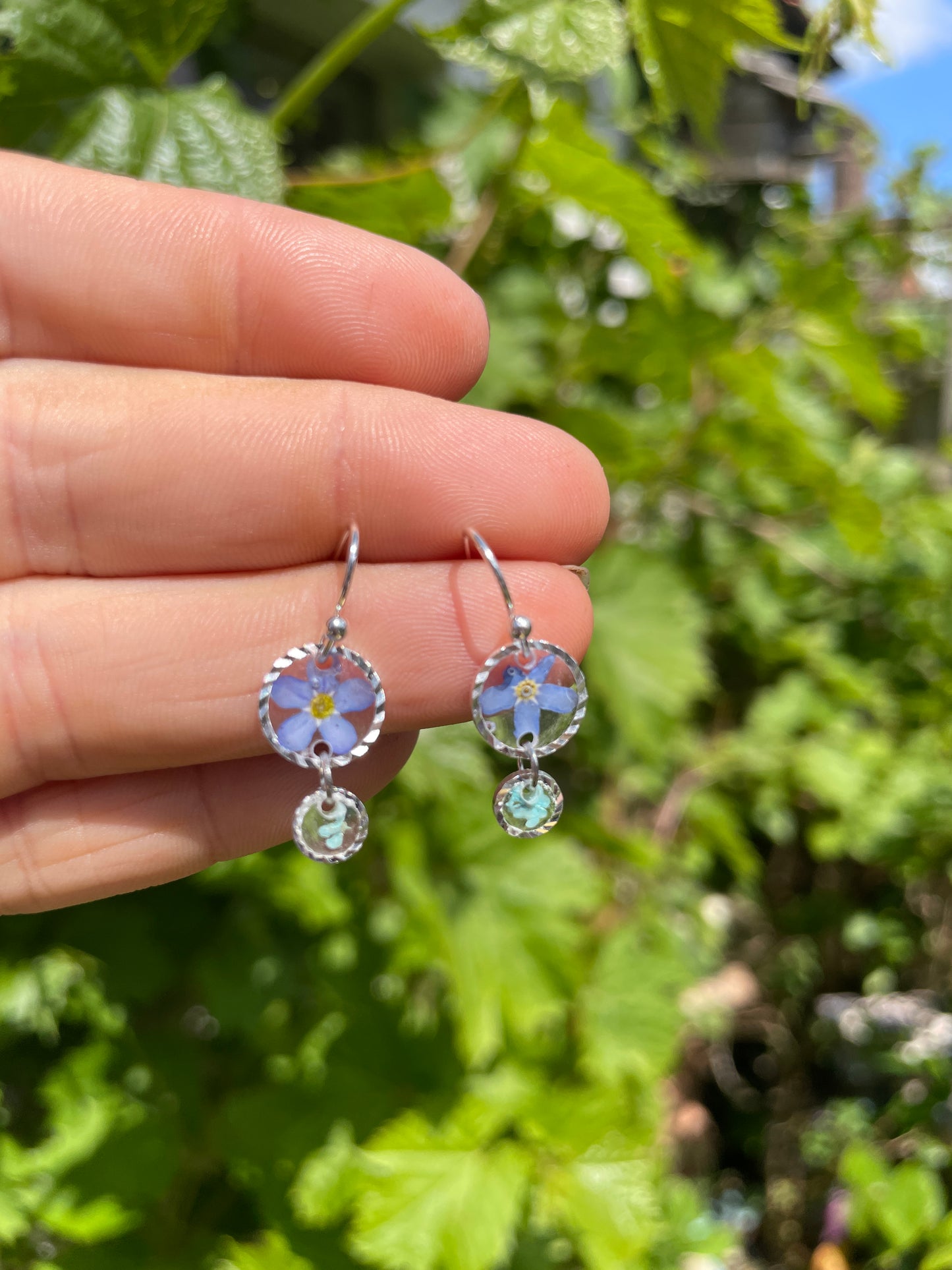 Mini silver forget me not double drops