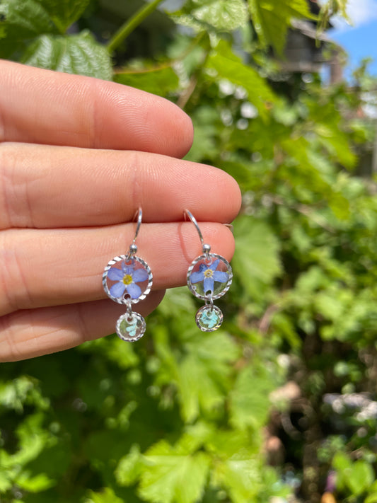 Mini silver forget me not double drops