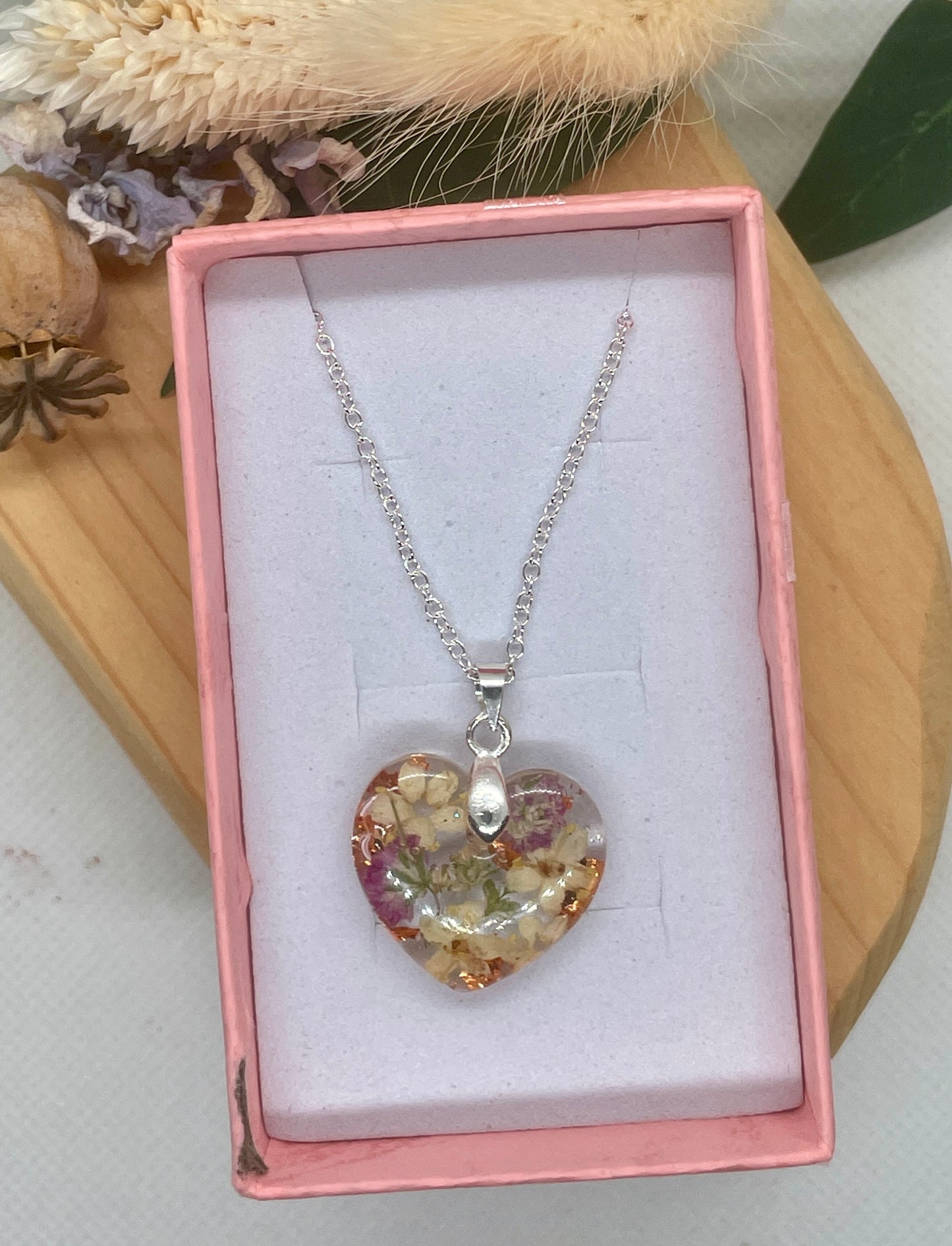 Elderflower heart necklace