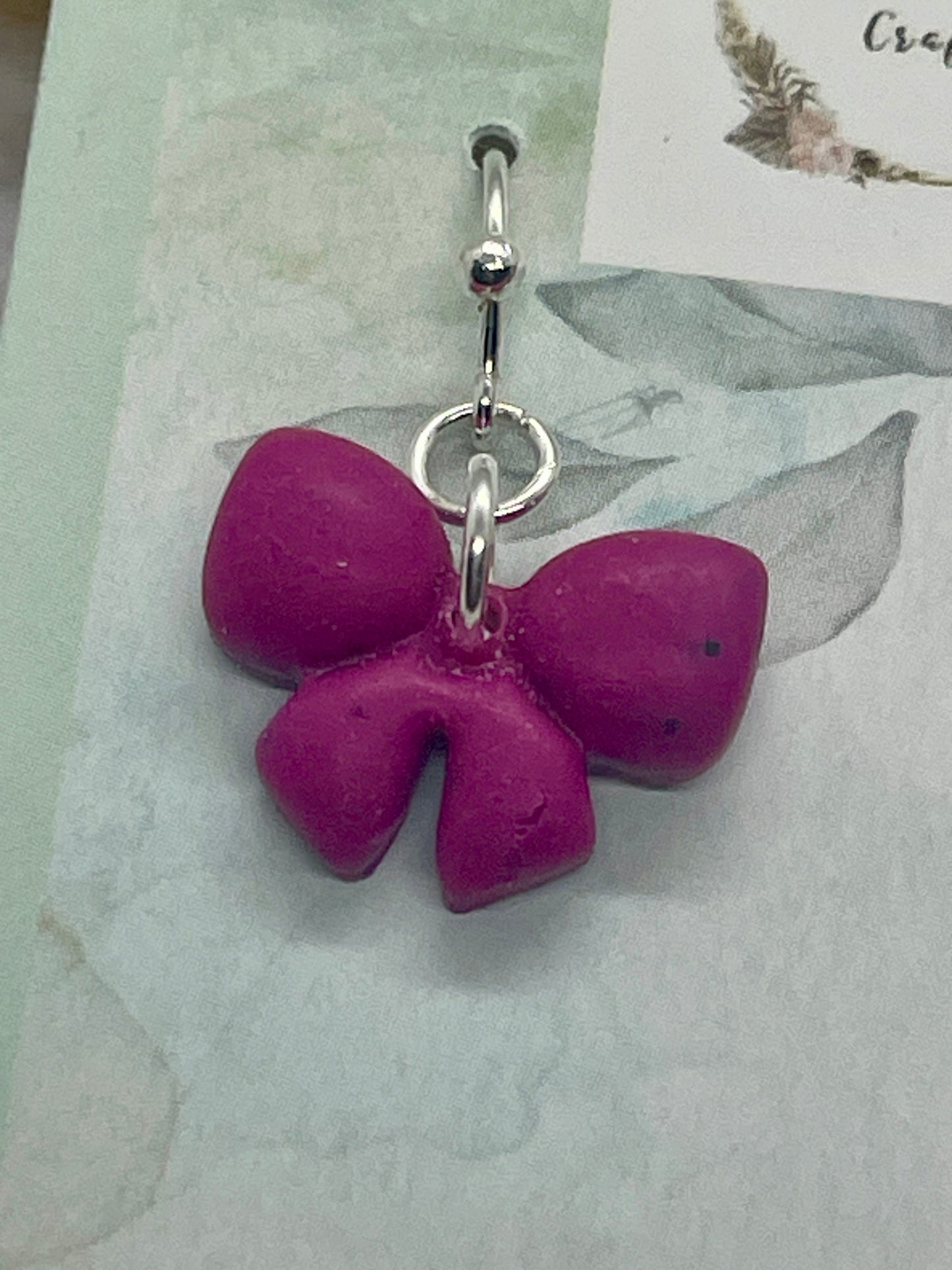 Mini deep pink winter bow earrings