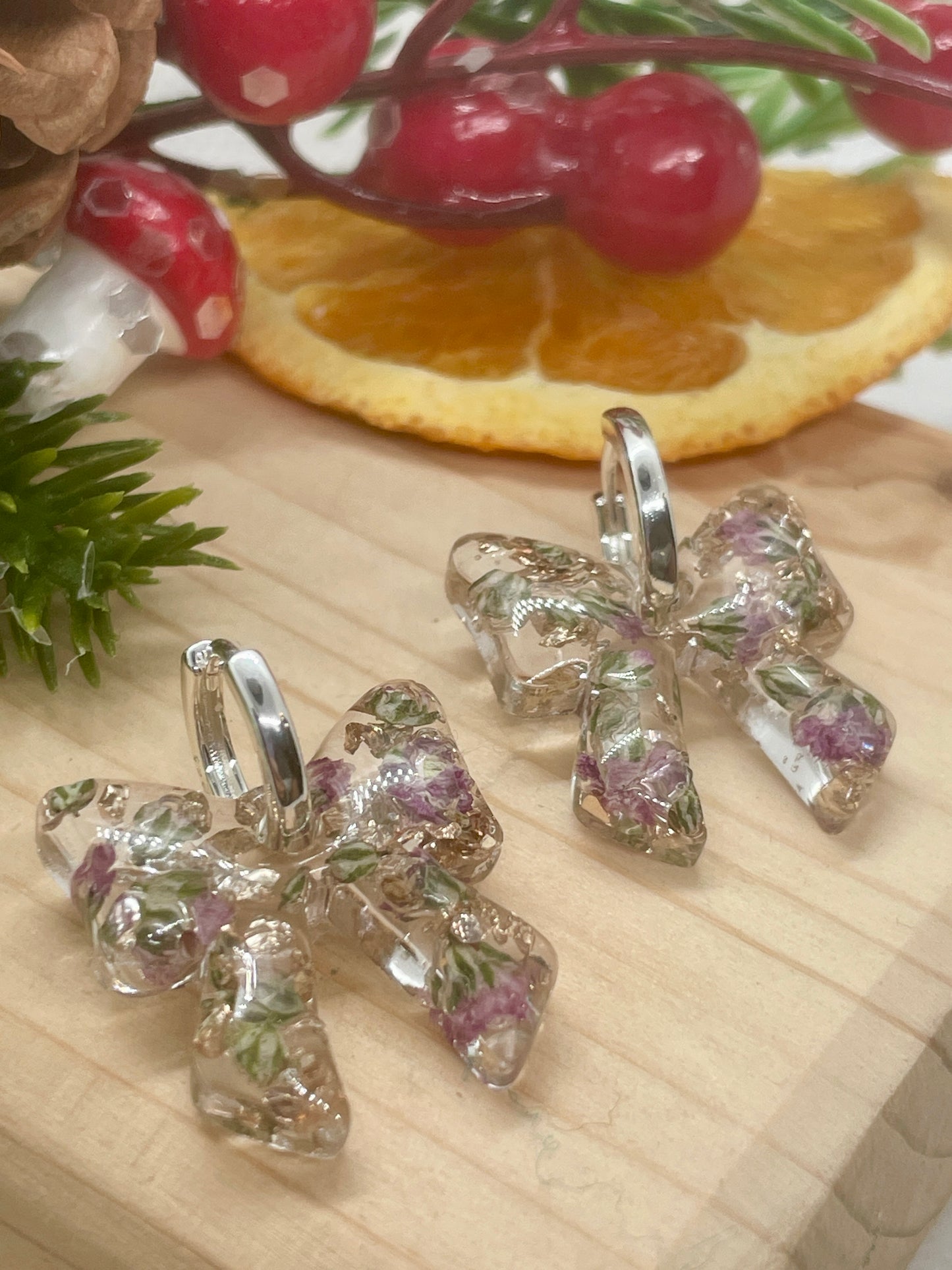 Gypsophila bow hoop earrings