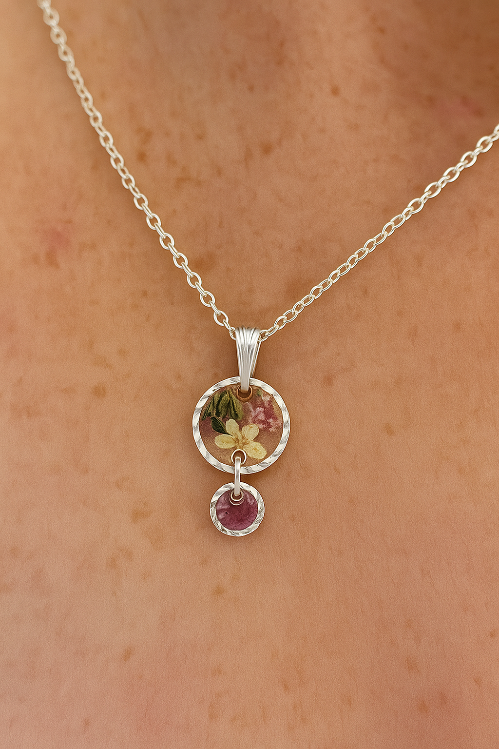 Tiny elderflower silver necklace