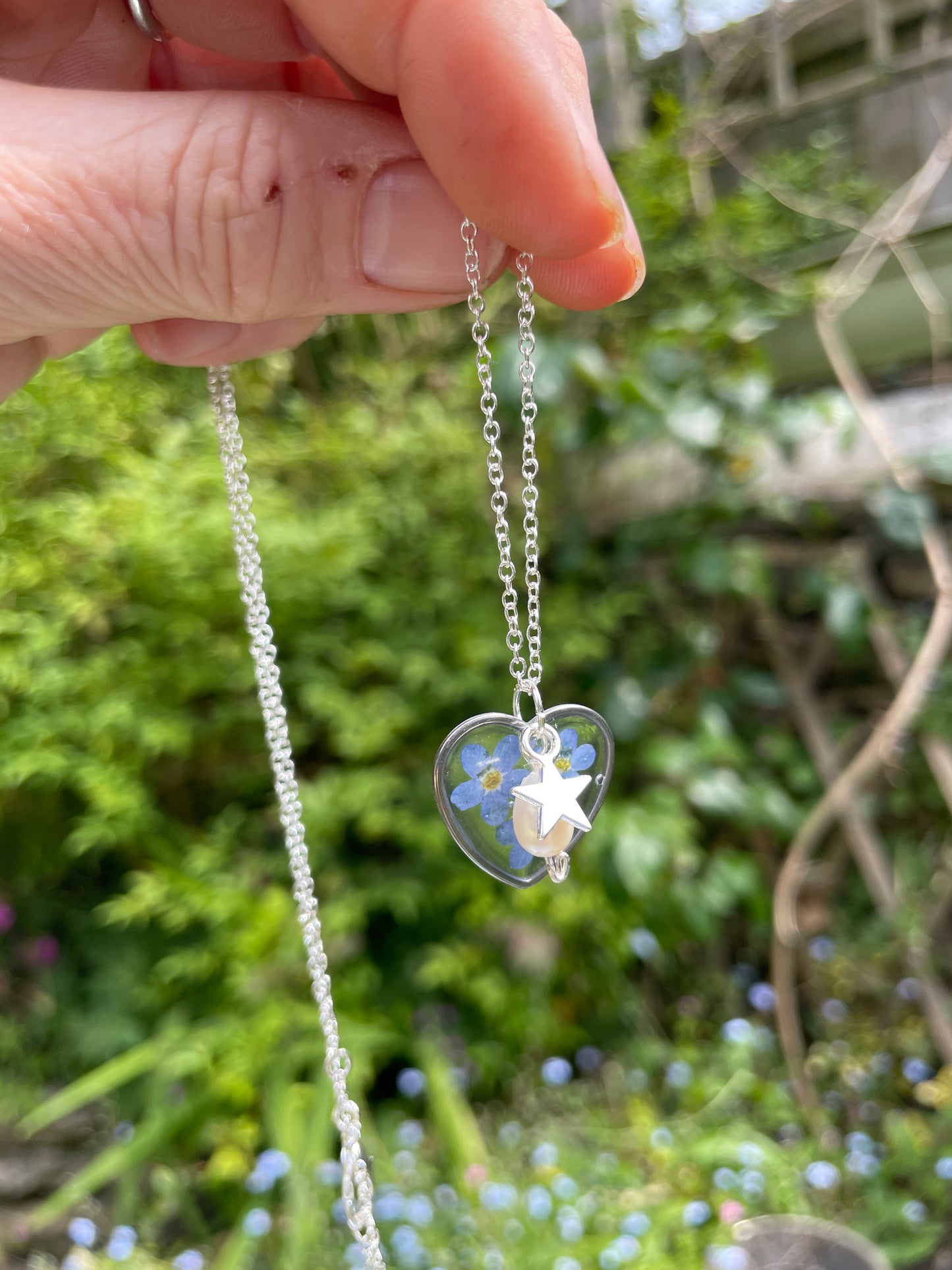 Forget me not heart necklace