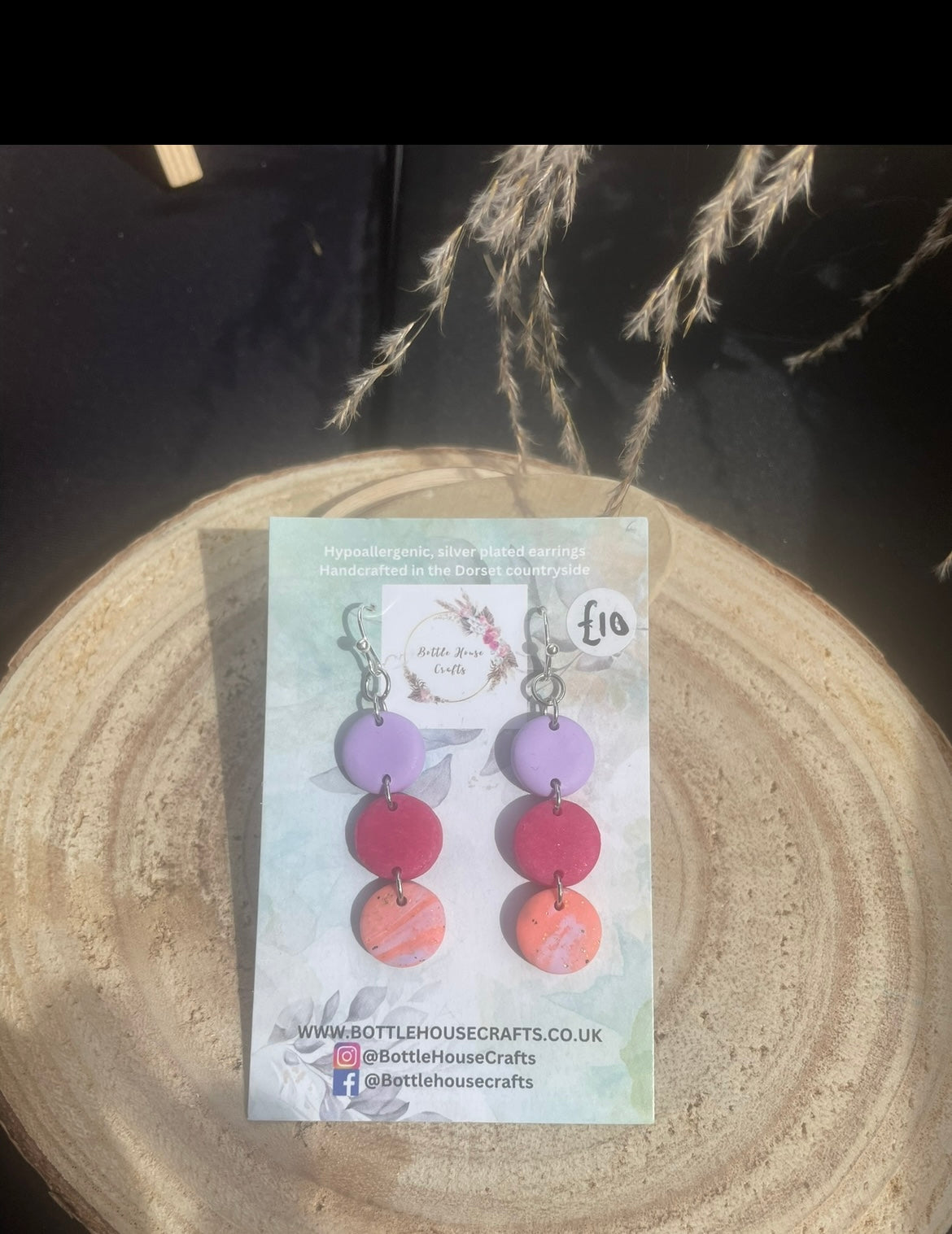 Lilac, pink and coral button drop earrings