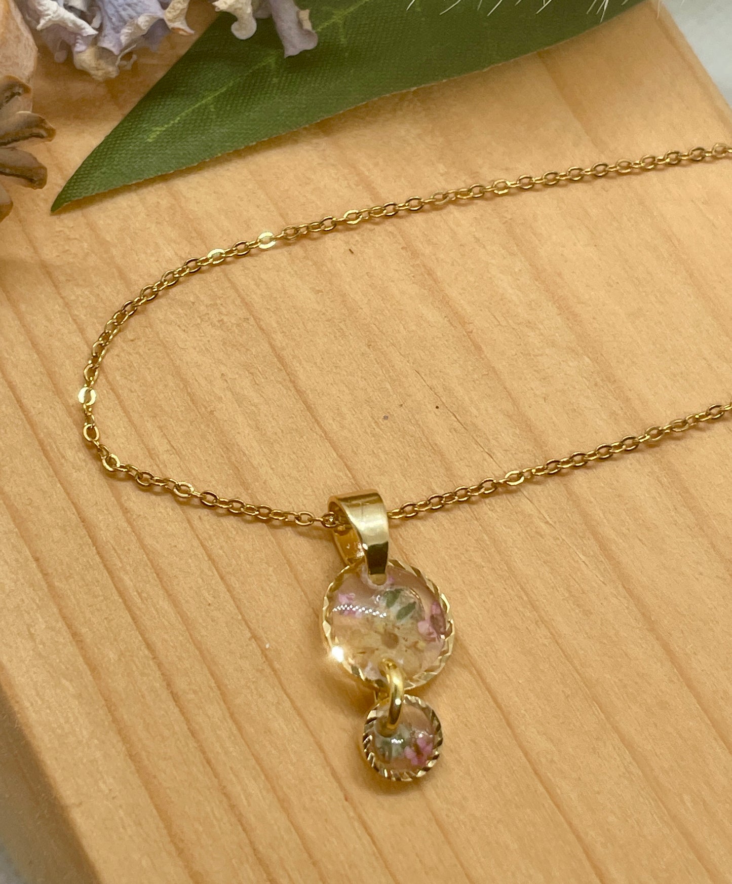 Tiny gold elderflower necklace