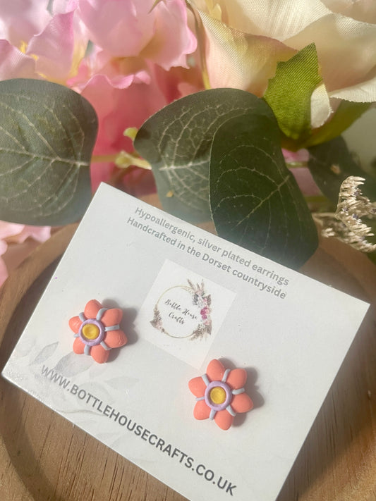 Mini floral studs - coral