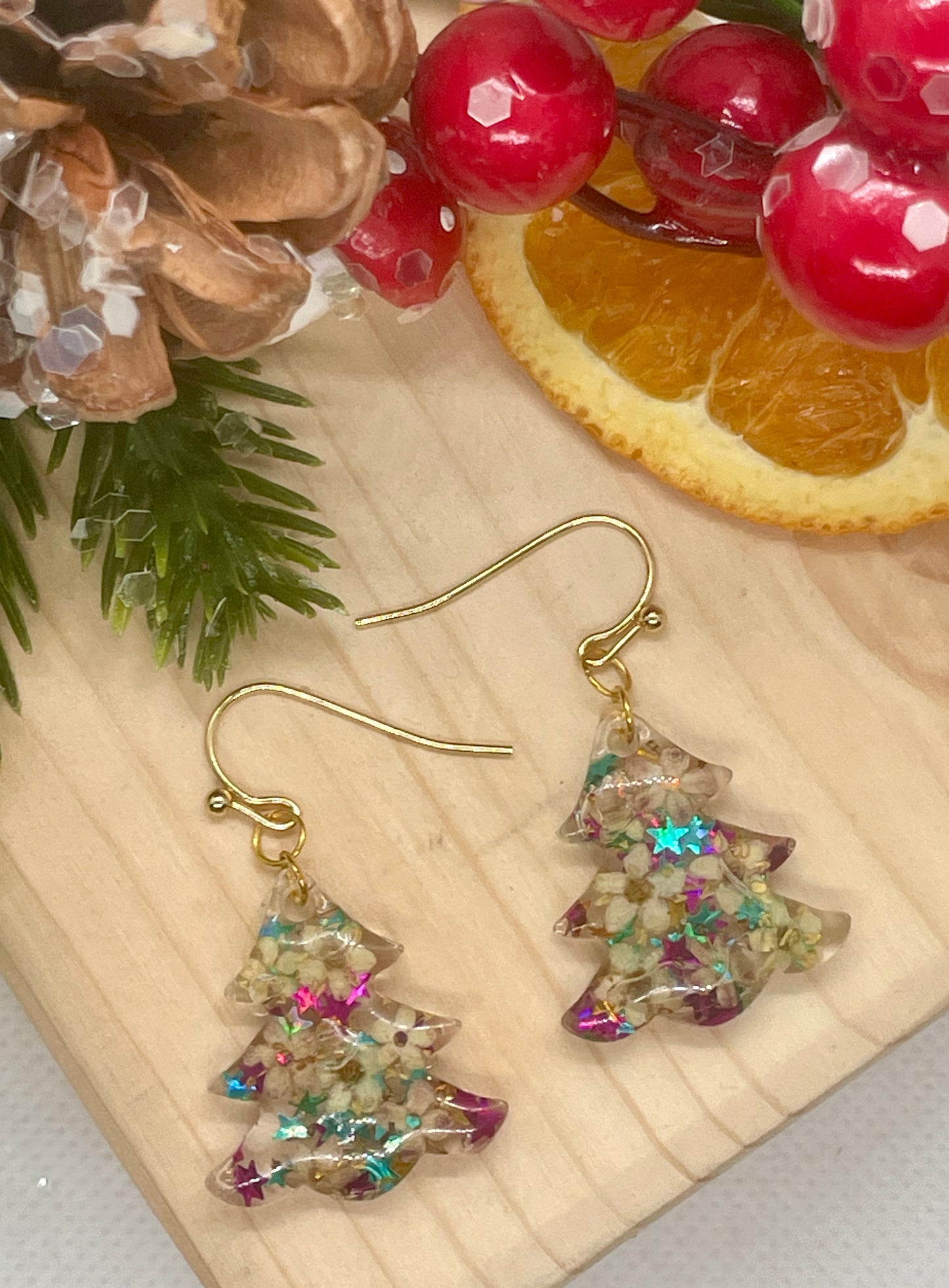 Bright lights Christmas tree earrings