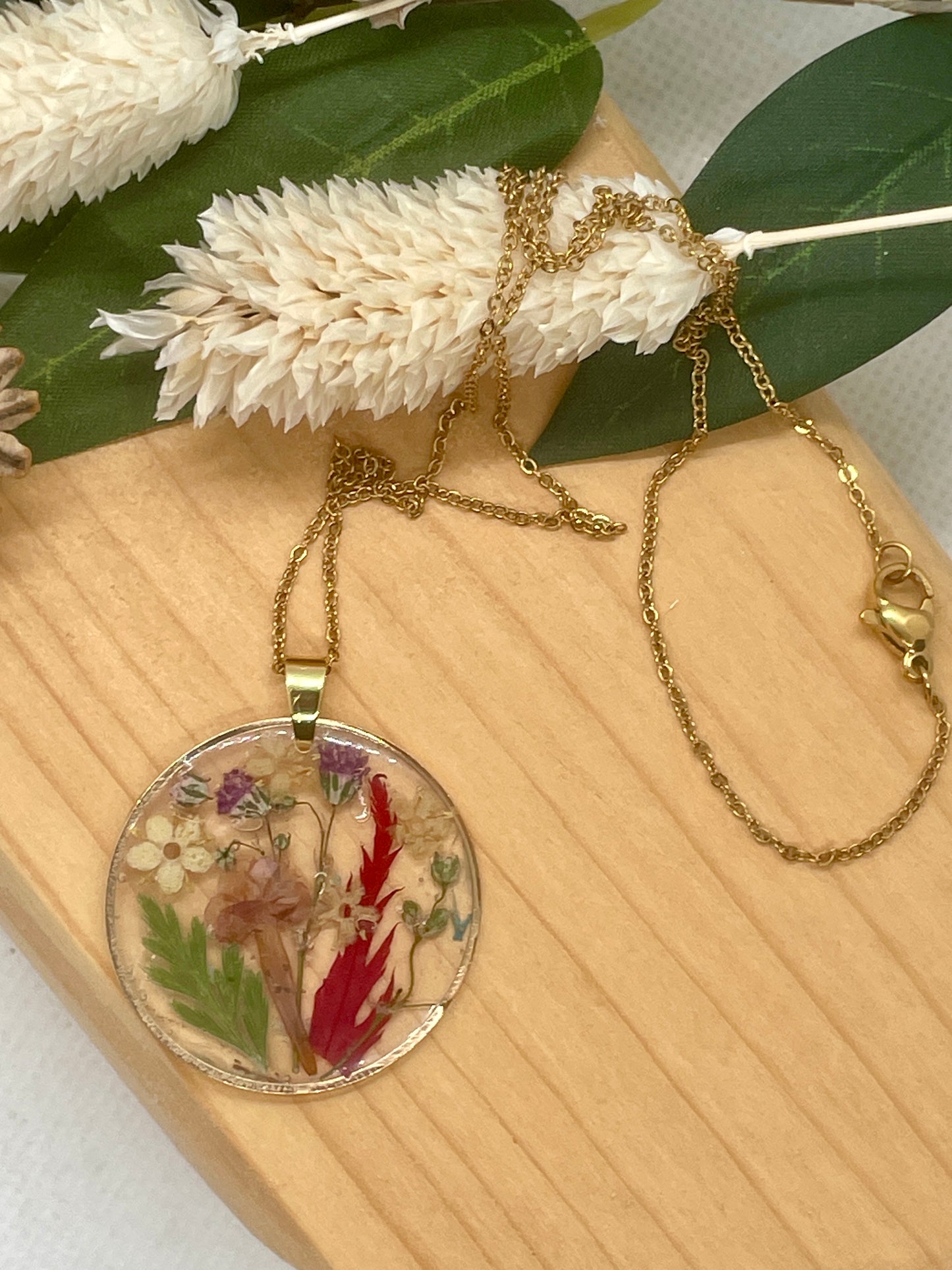 Larger circle autumn garden snapshot necklace