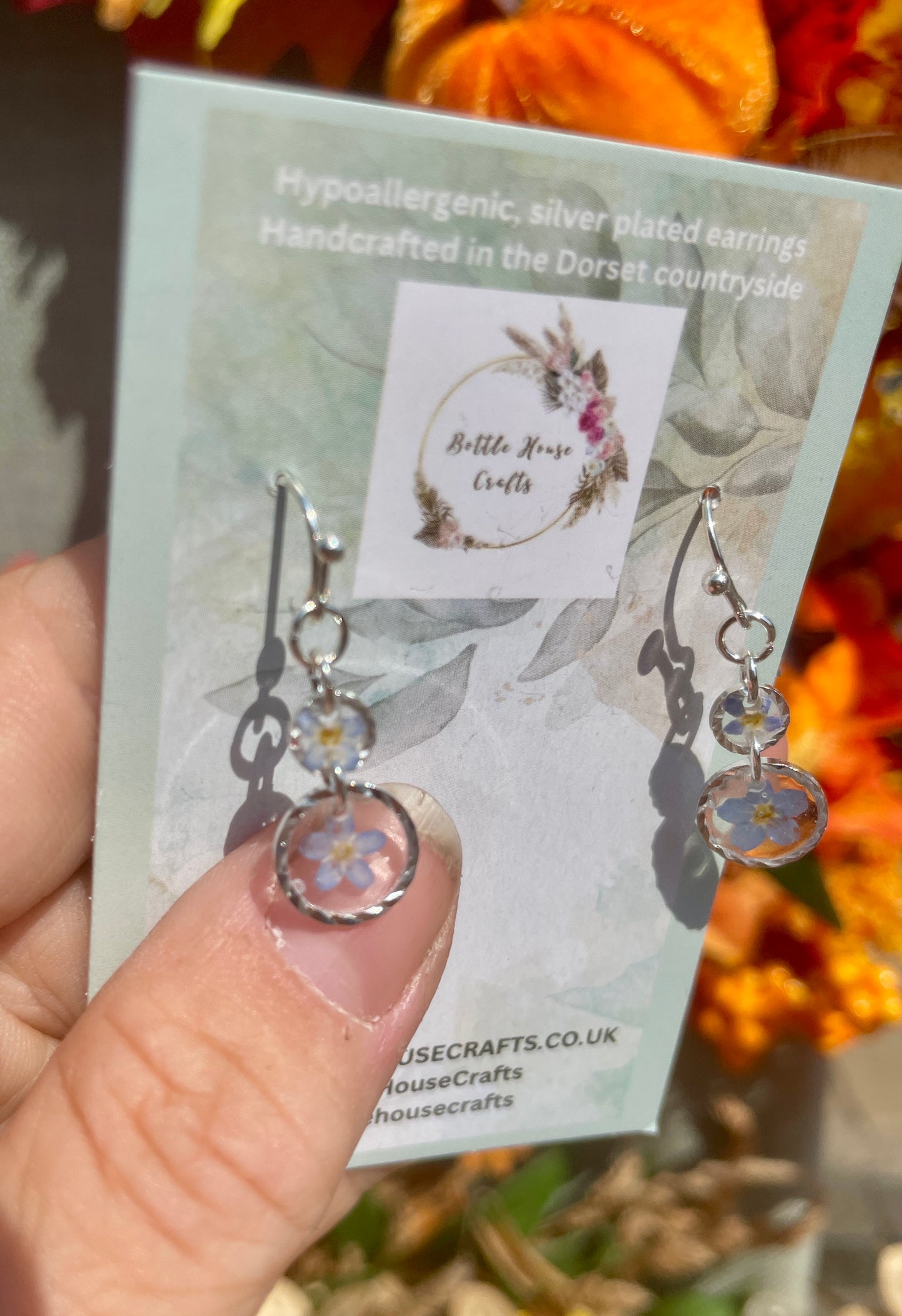 Double drop forget me not earrings