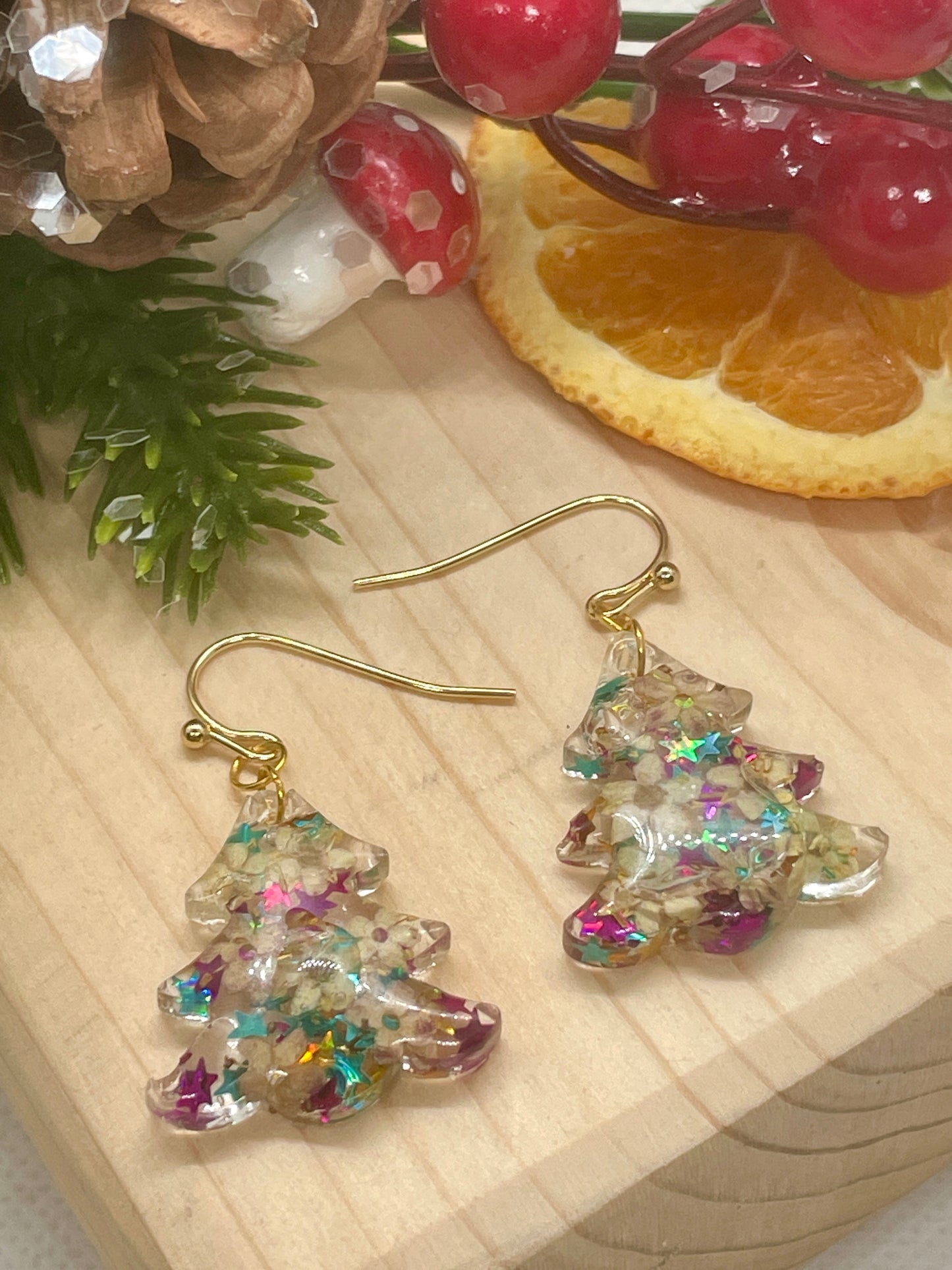Bright lights Christmas tree earrings