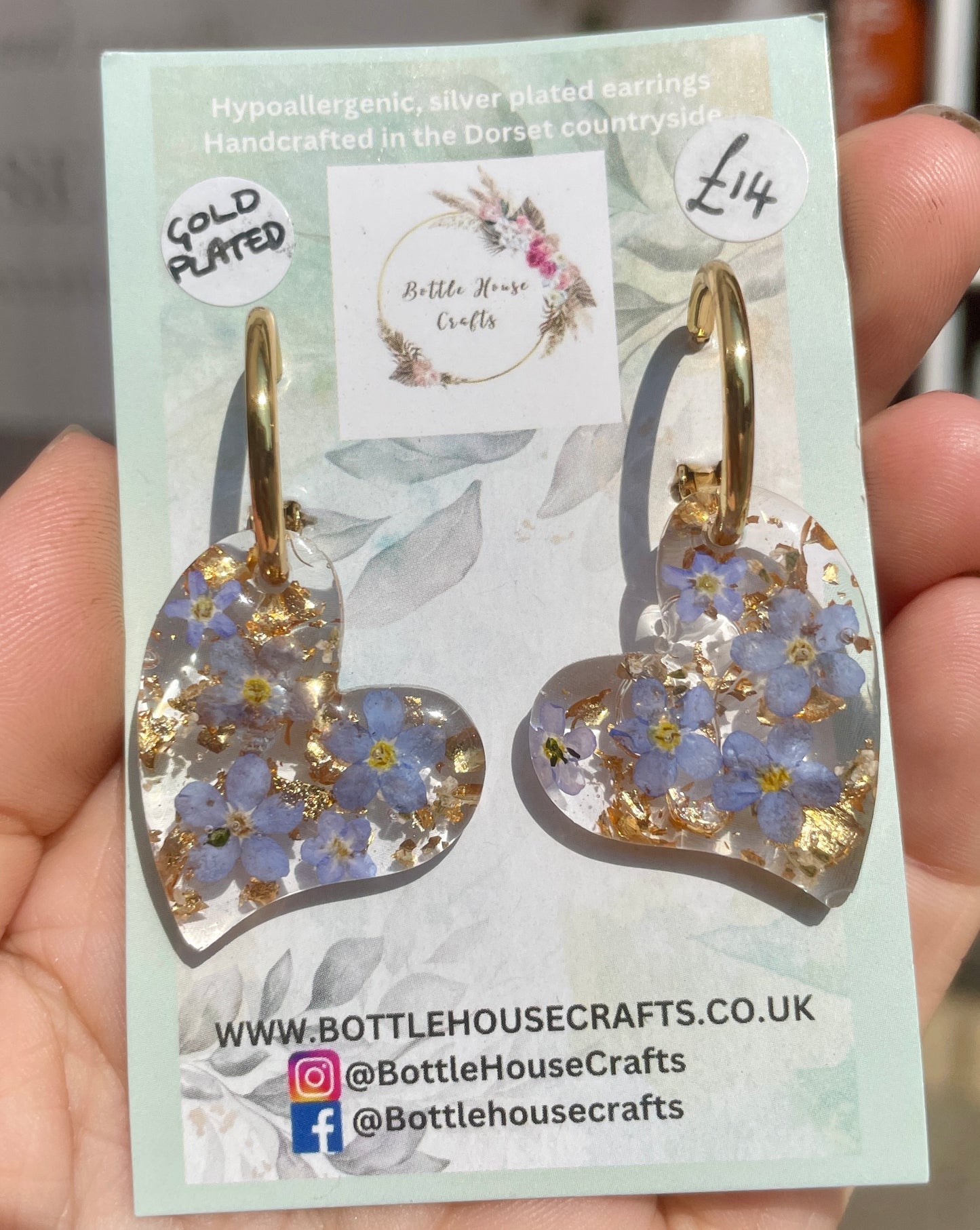 Forget me not heart earrings