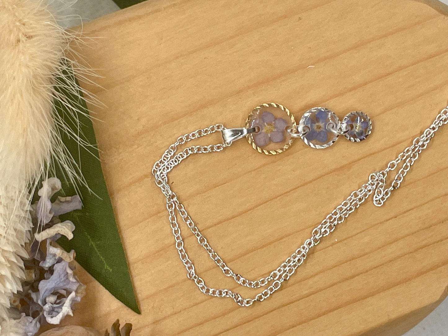 Gold and silver triple forget me not necklace