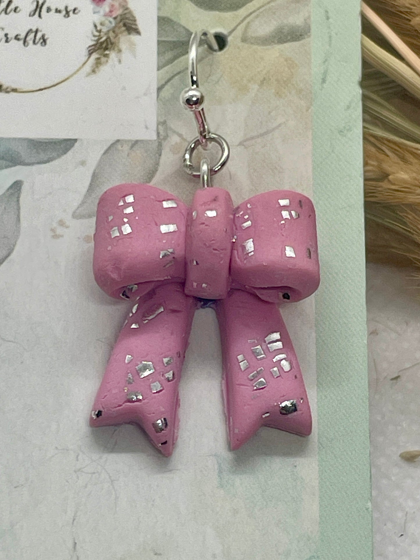 Larger Pink Sparkle Winter Bow Earrings