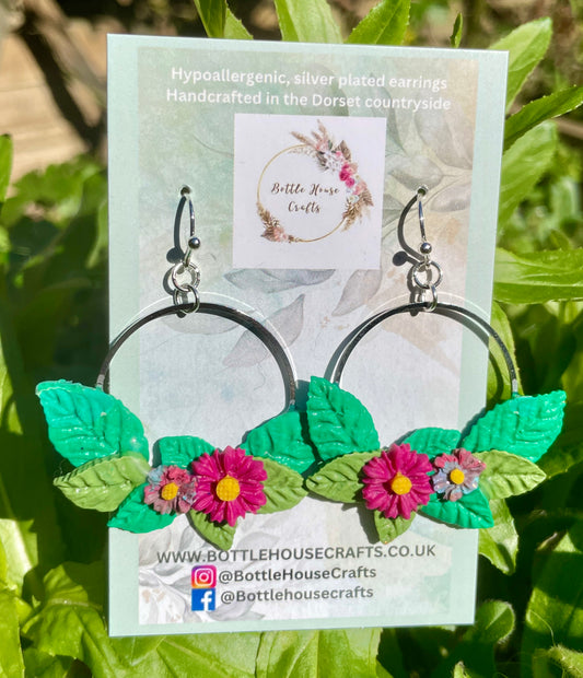 Fine floral circle earrings