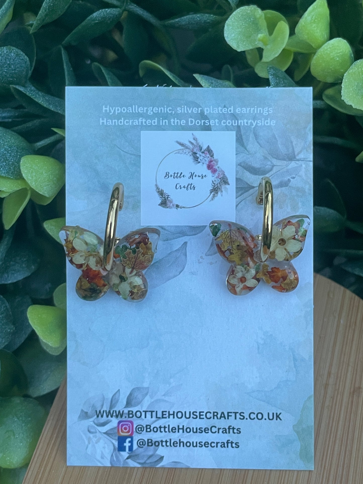 Autumn leaf butterfly hoop earrings