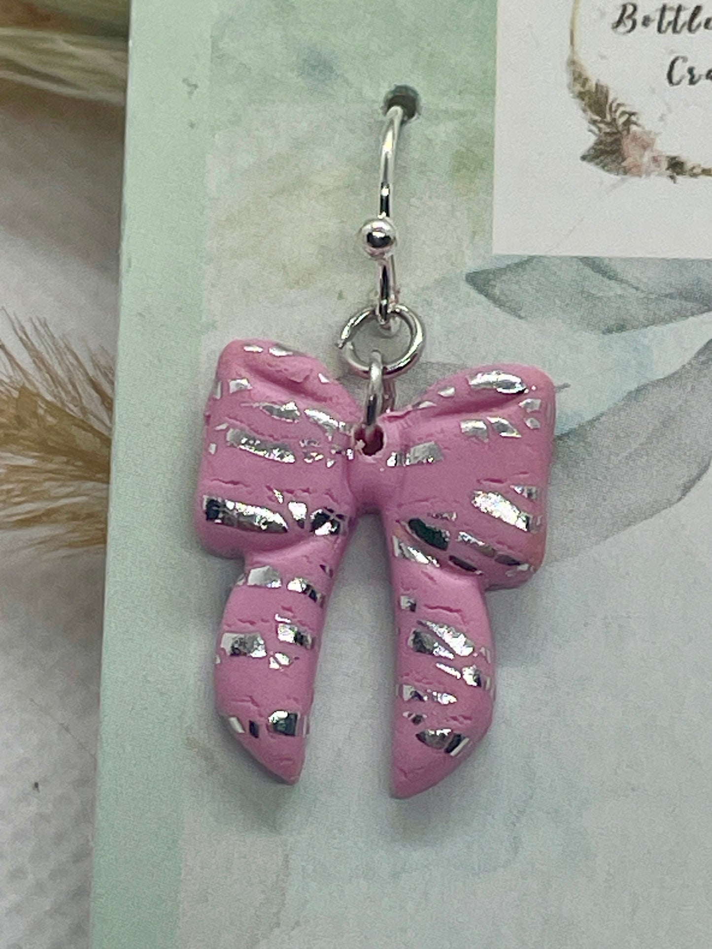 Midi Pink Sparkle Winter Bow Earrings