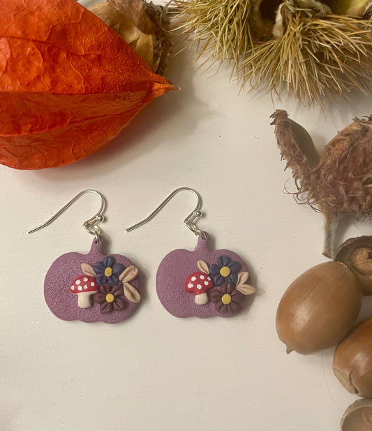 Purple floral pumpkin dangles
